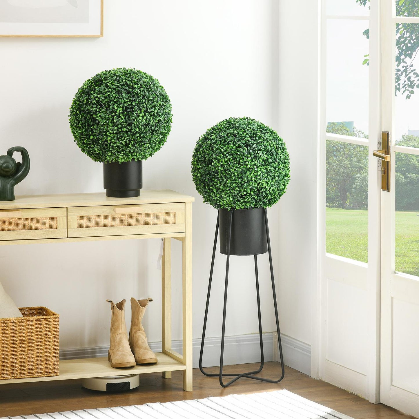 Artificial Boxwood Balls, Set of 2 - UV Resistant, Green