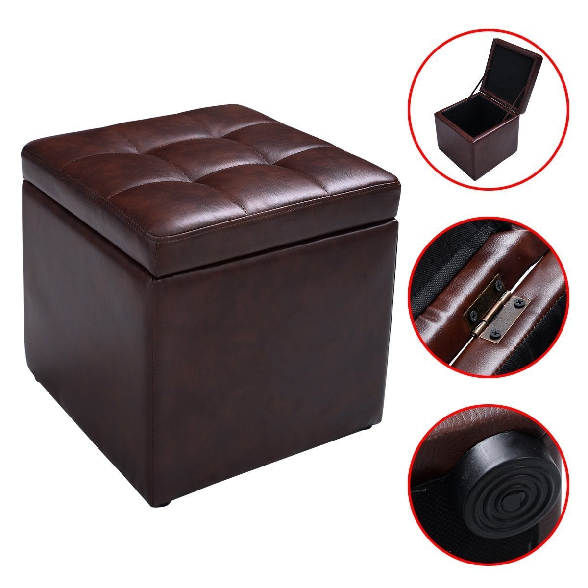 Brown Leather Storage Ottoman – Foldable, 200kg Capacity