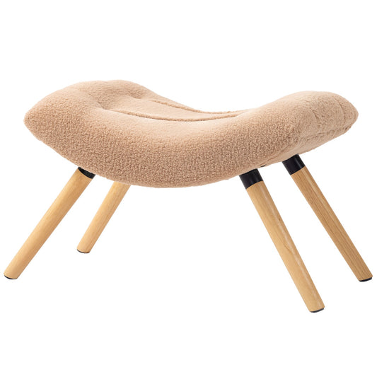 Brown Upholstered Footstool with Fleece Cover & Wood Legs