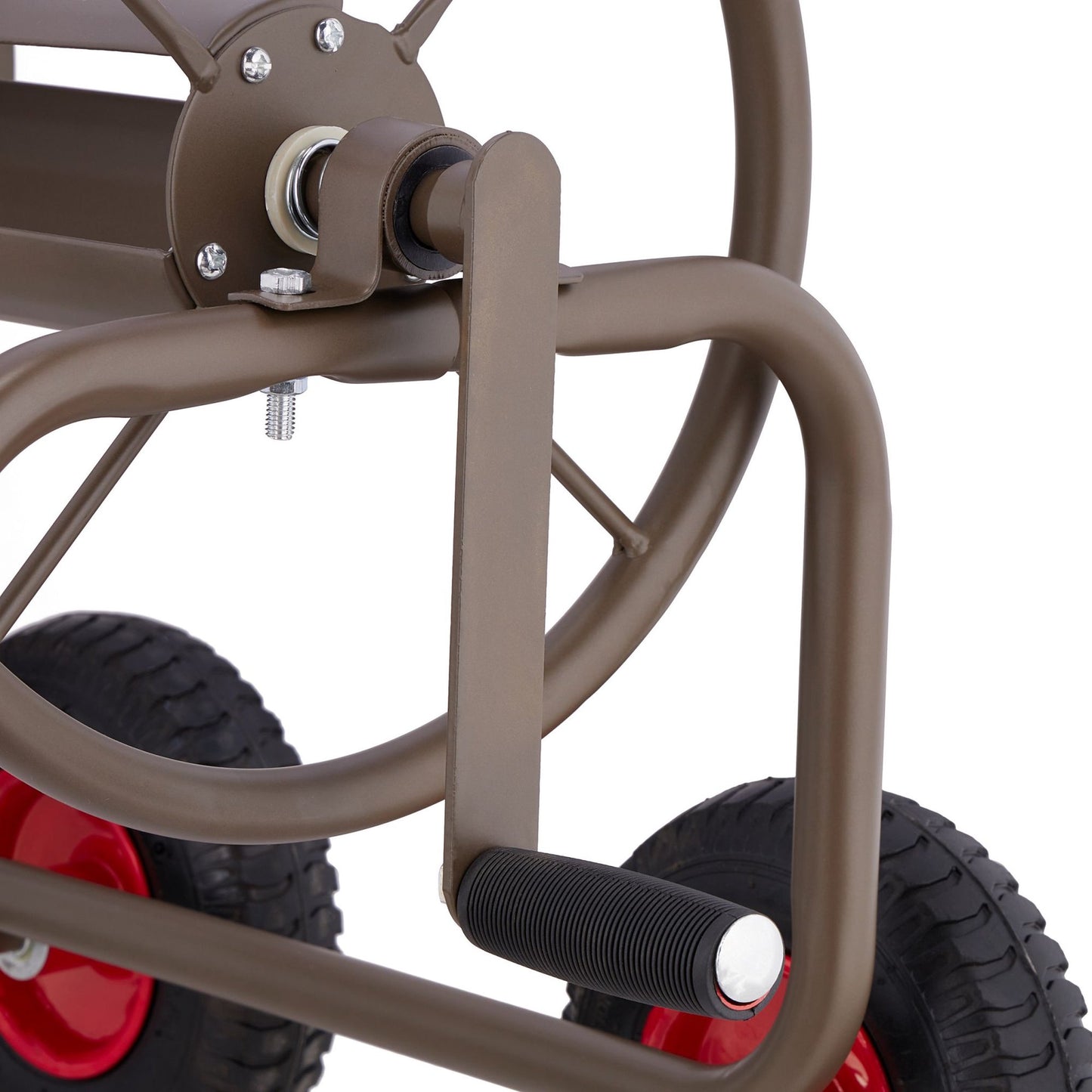 Brown hose cart with 4 wheels