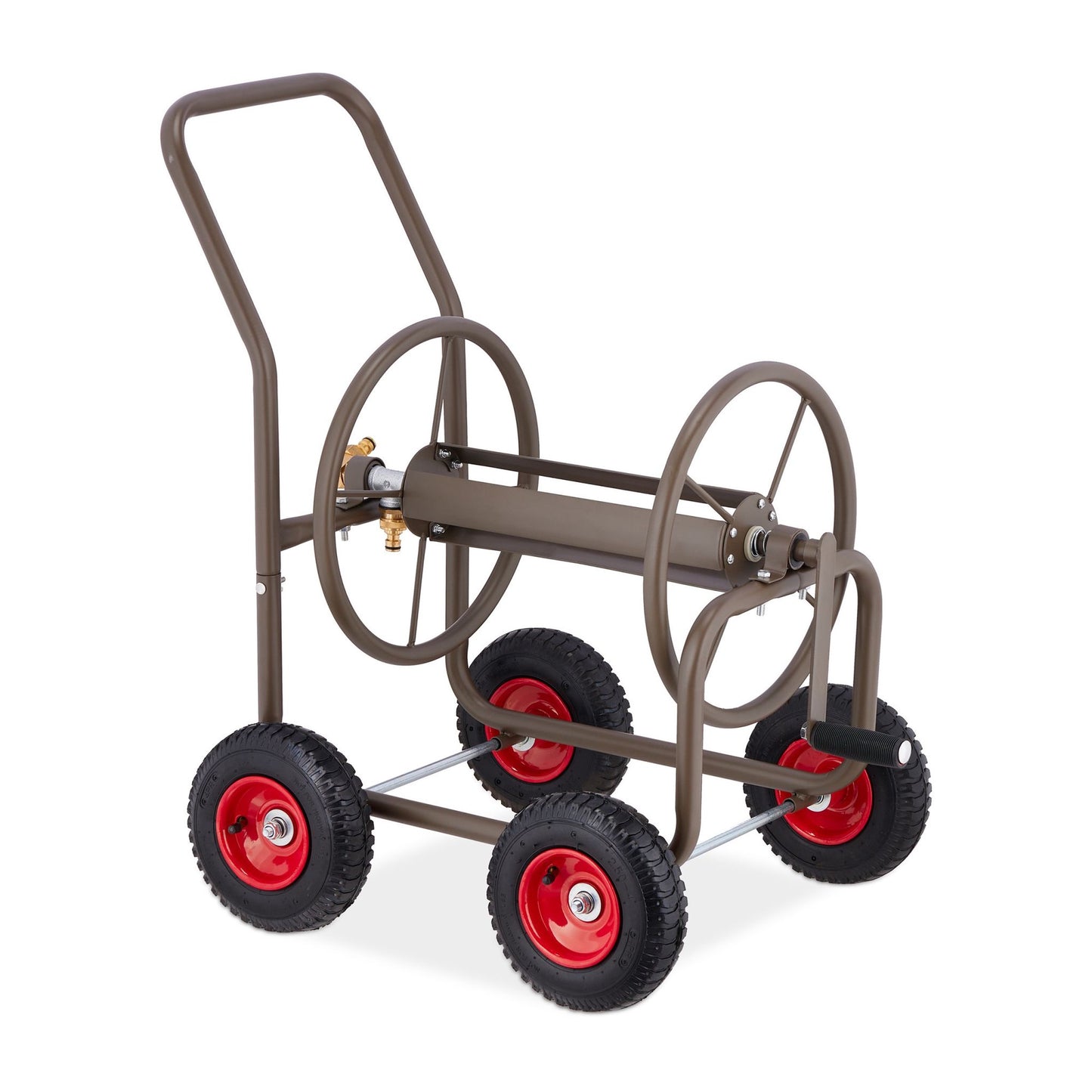Brown hose cart with 4 wheels