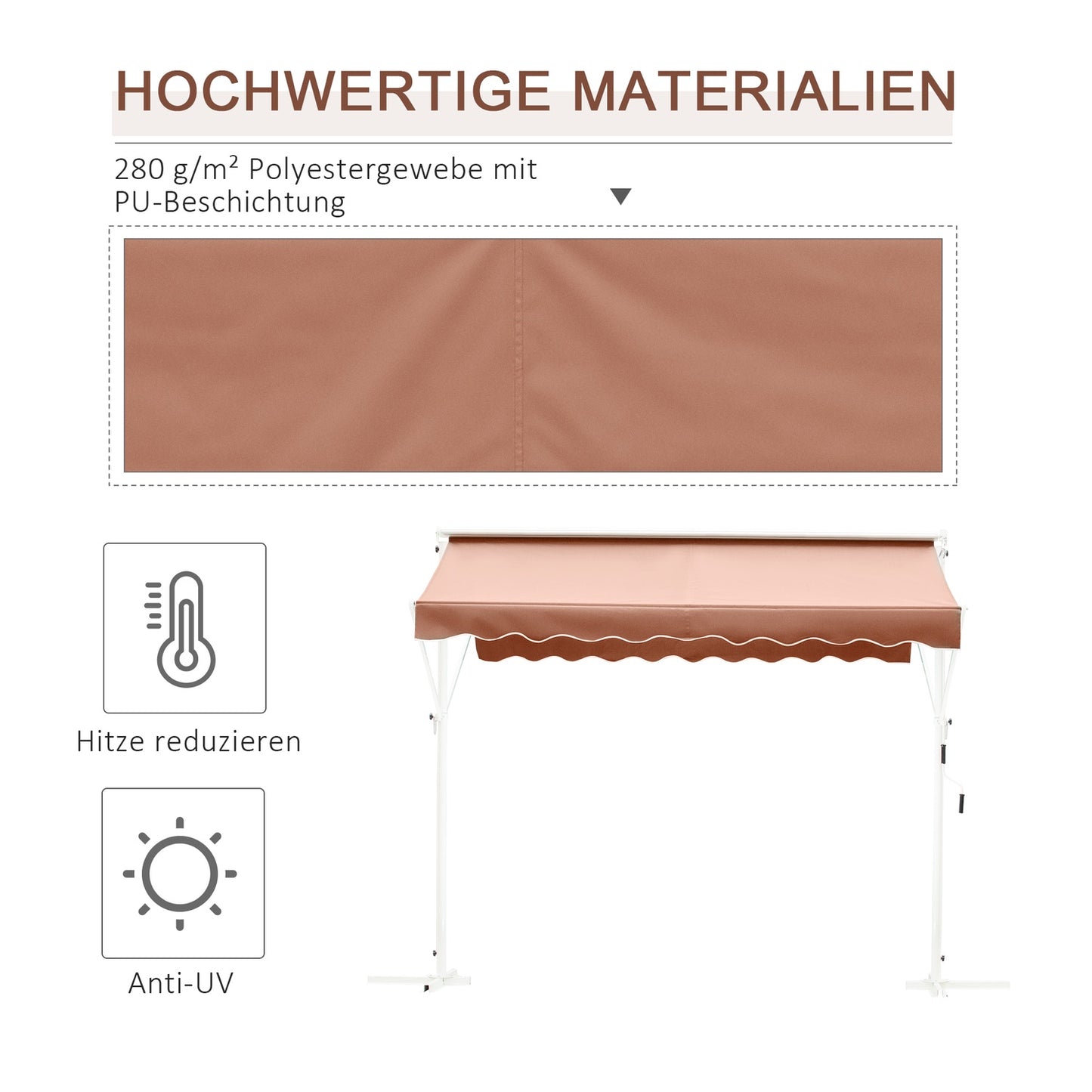 Brown patio awning with folding arm, 4x3M garden screen
