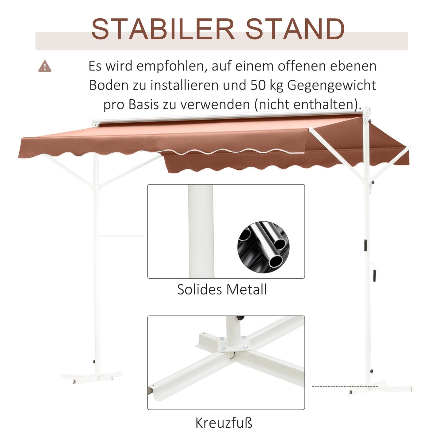 Brown patio awning with folding arm, 4x3M garden screen