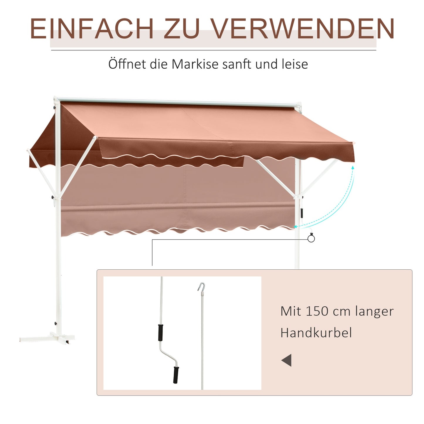Brown patio awning with folding arm, 4x3M garden screen