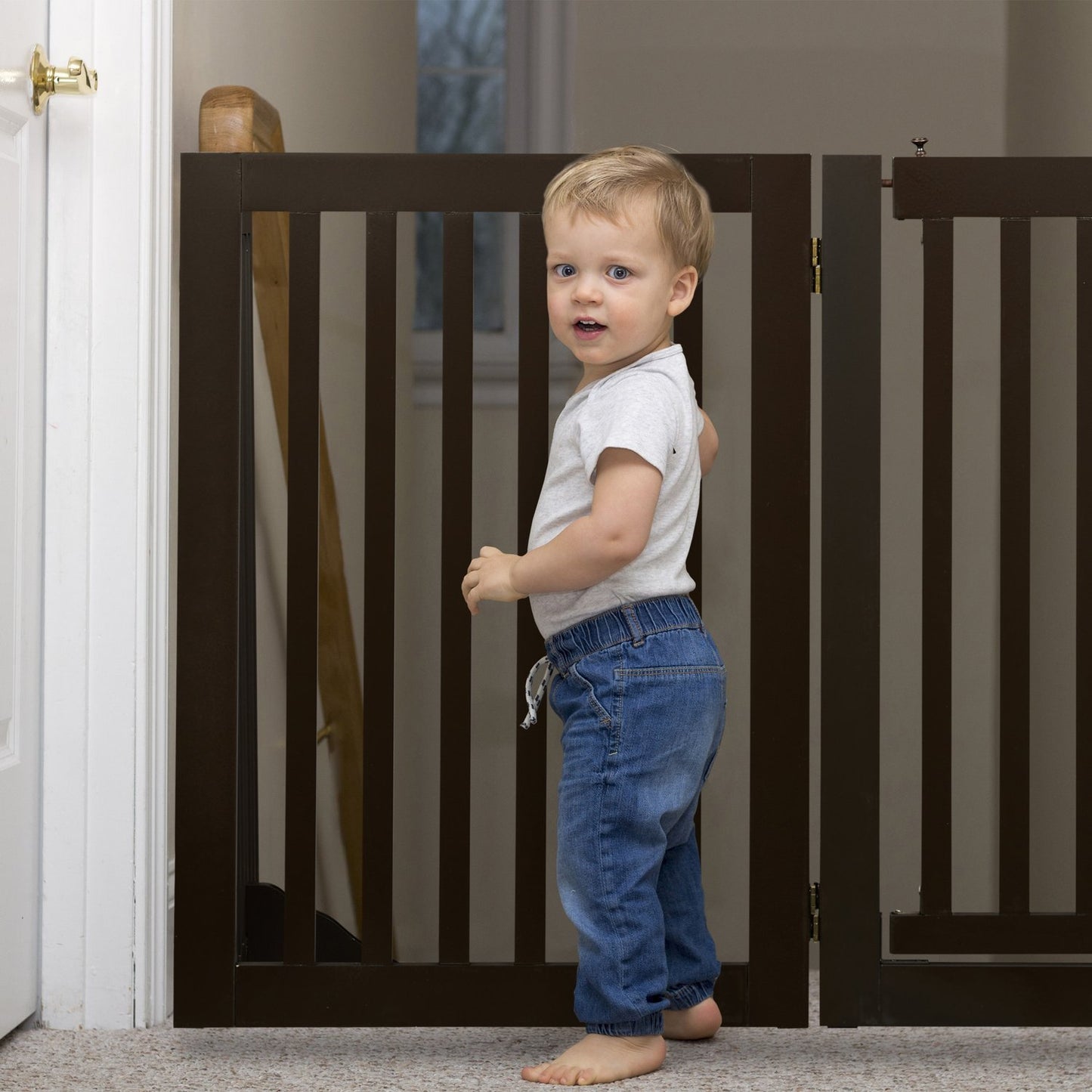 Brown security gate with door 70 cm