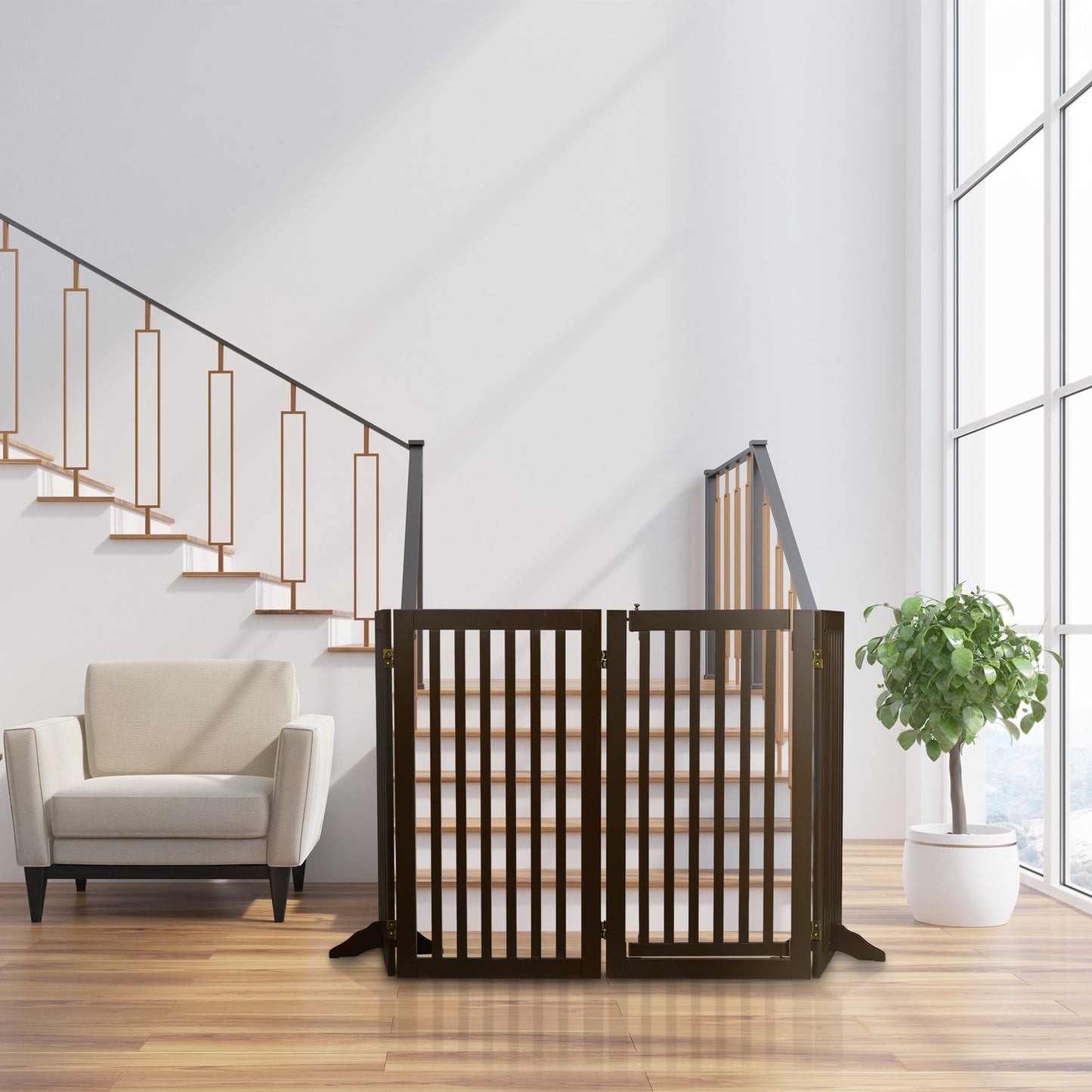 Brown security gate with door 92 cm