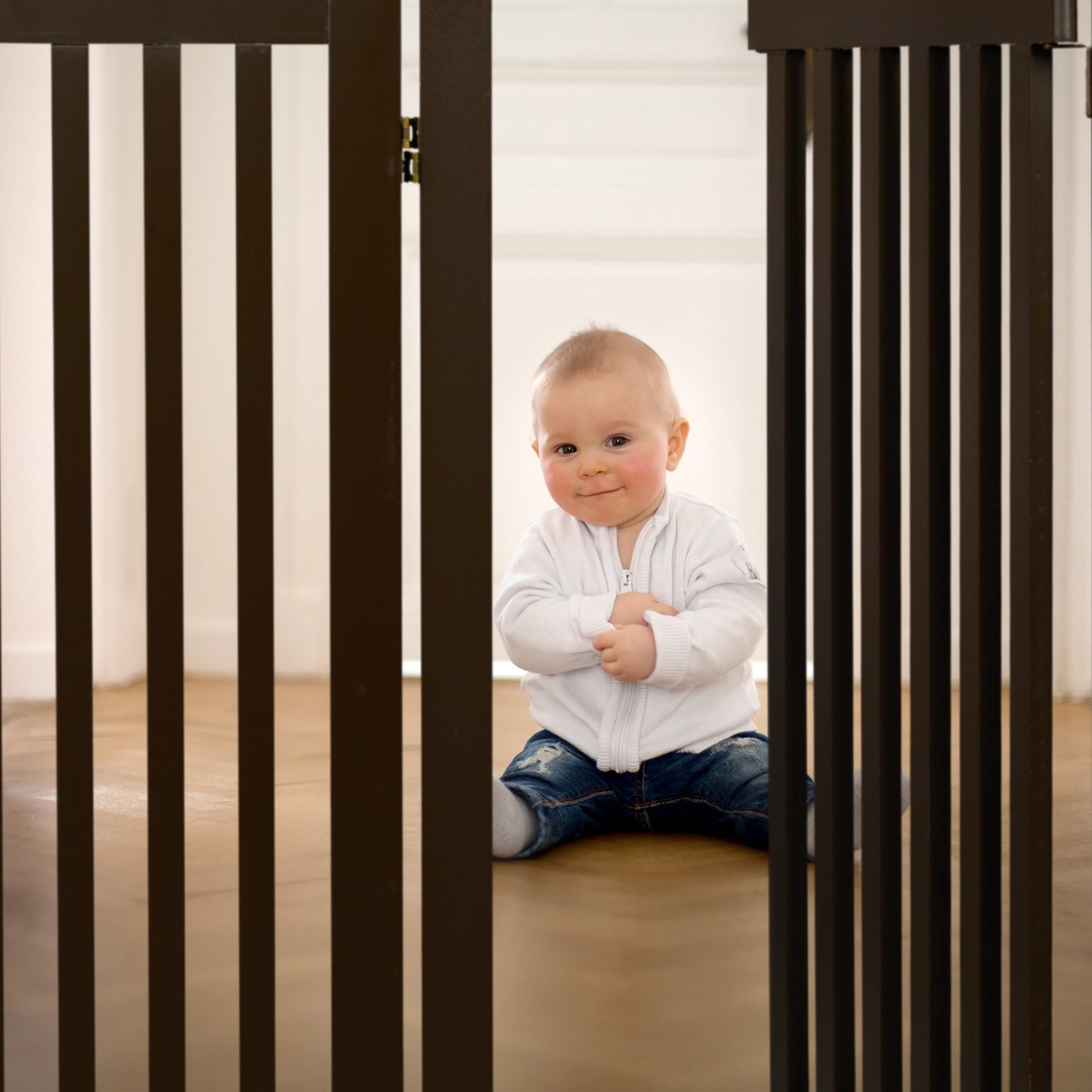 Brown security gate with door 92 cm