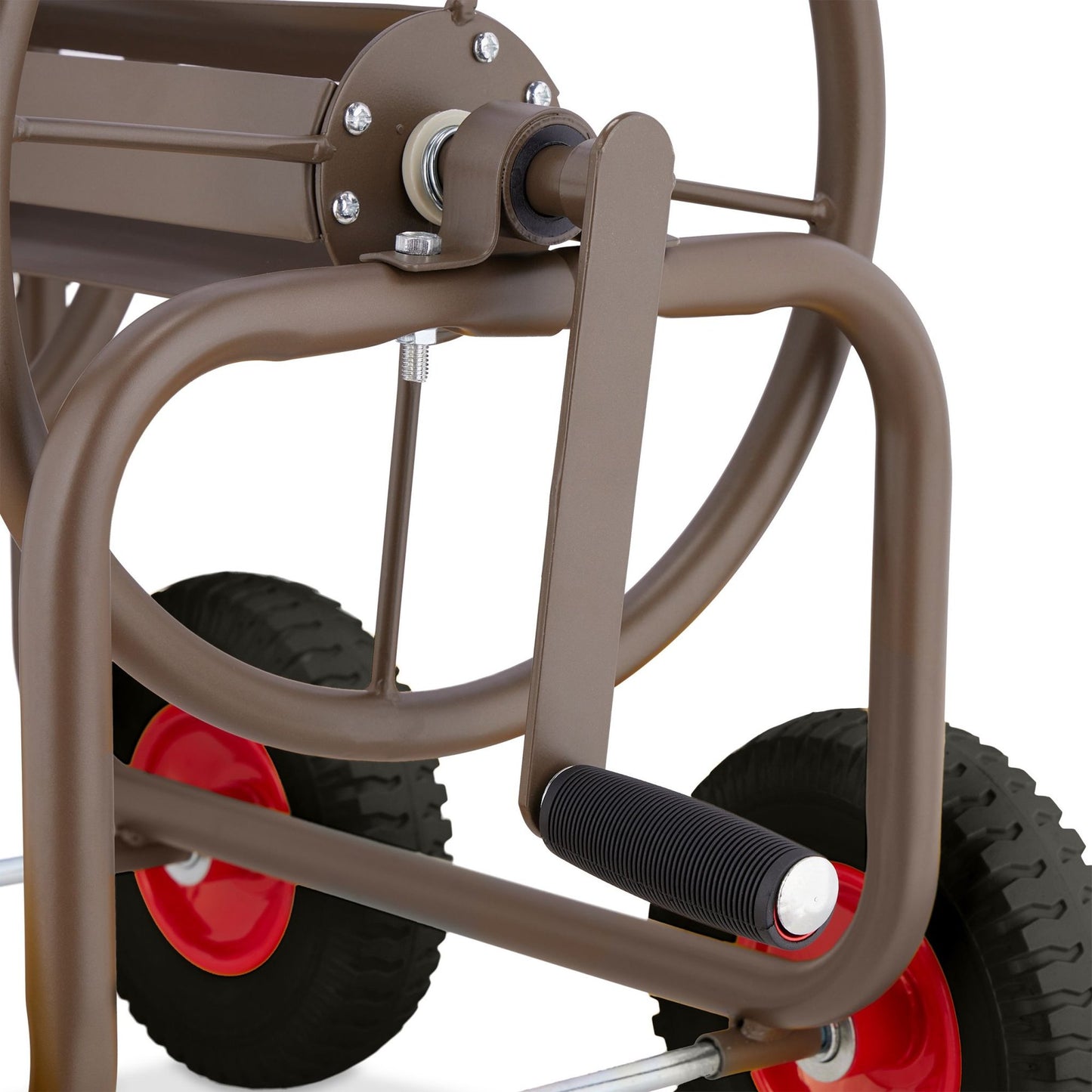 Brown steel hose cart