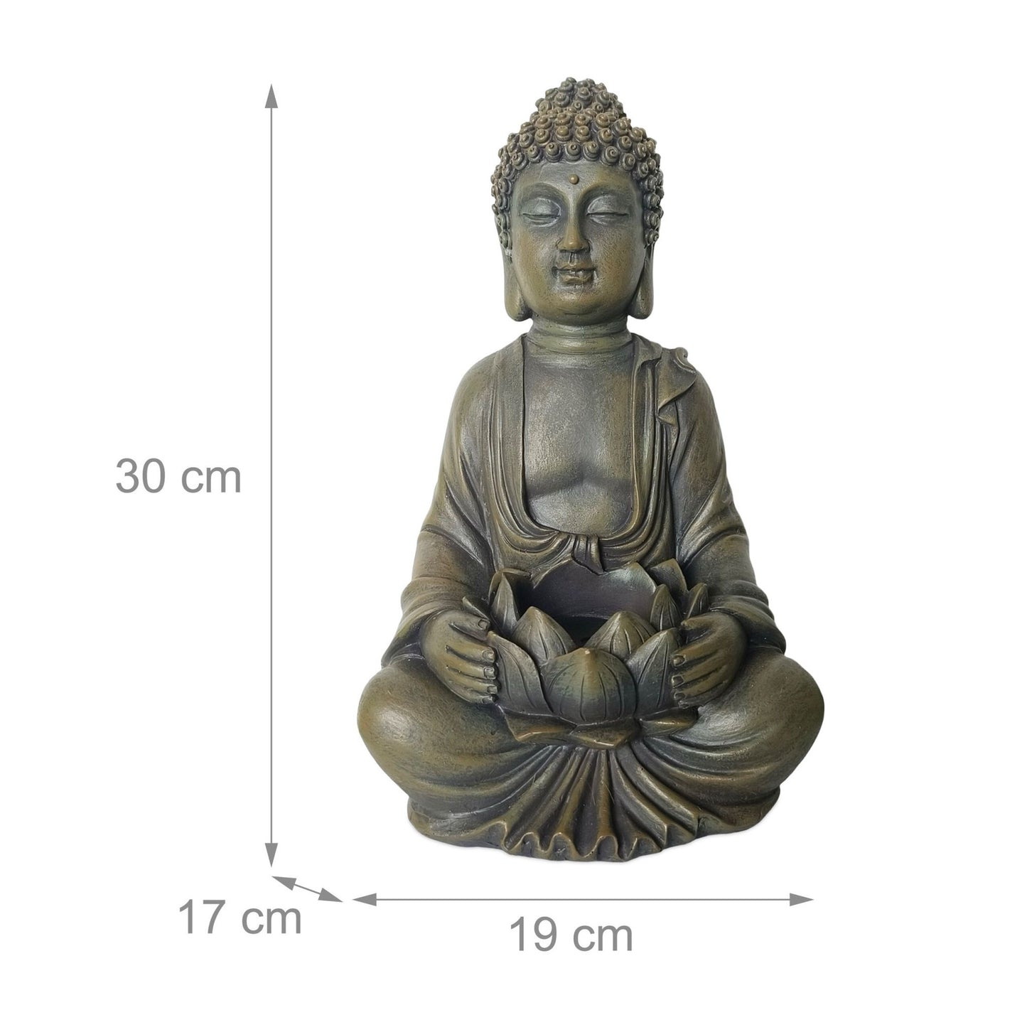 Buddha Statue 30cm with Lotus, Weatherproof Polyresin