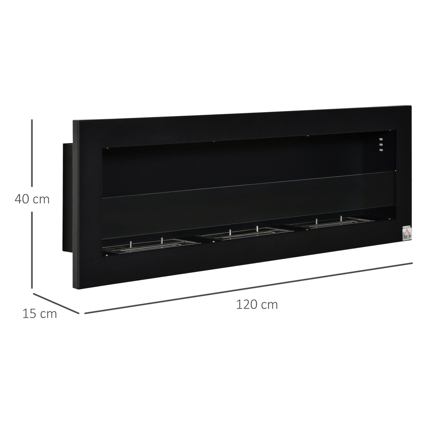 Built-In Ethanol Fireplace, 3 Burners, 120cm, Black