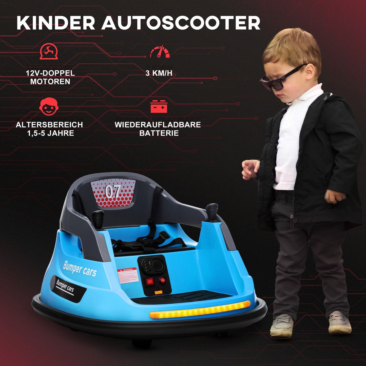 Electric bumper car for children with 360° Spin & Lights