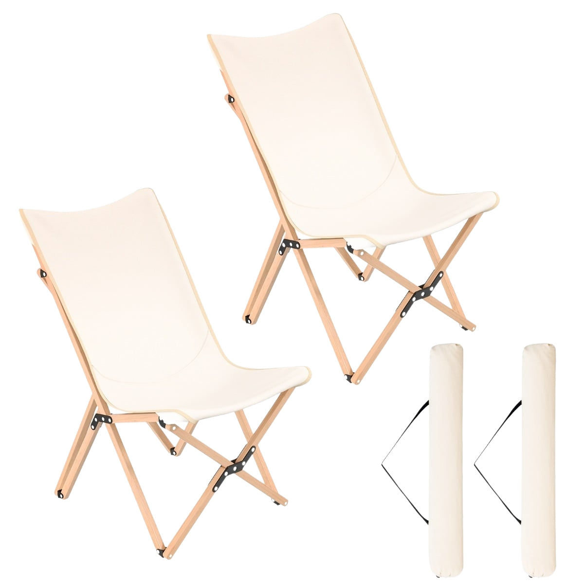 Butterfly Folding Chair Set of 2, Bamboo, Beige, 150kg Capacity