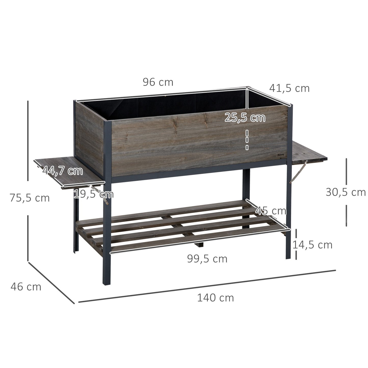 Raised bed pot with collapsible shelves, solid wood, 140cm