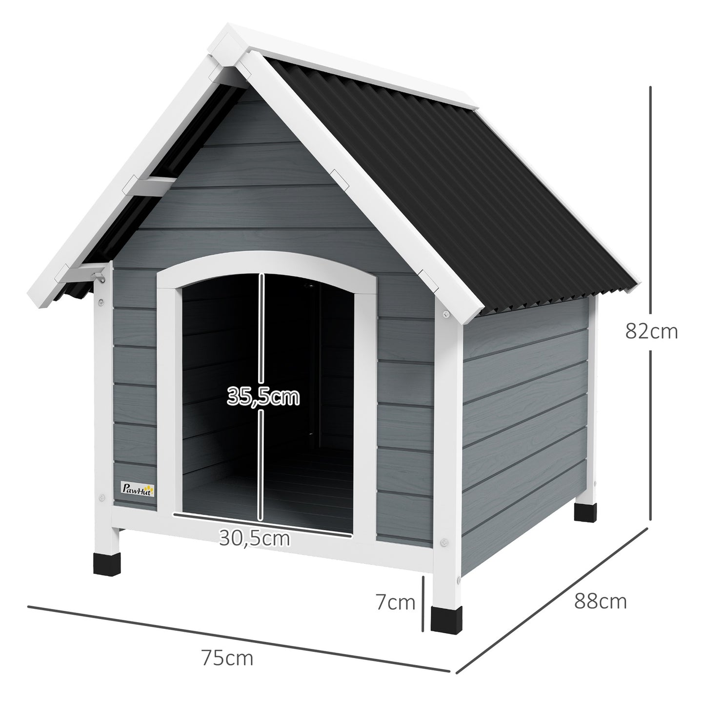 Medium Dog House, Spruce Wood, Weatherproof, Asphalt Roof