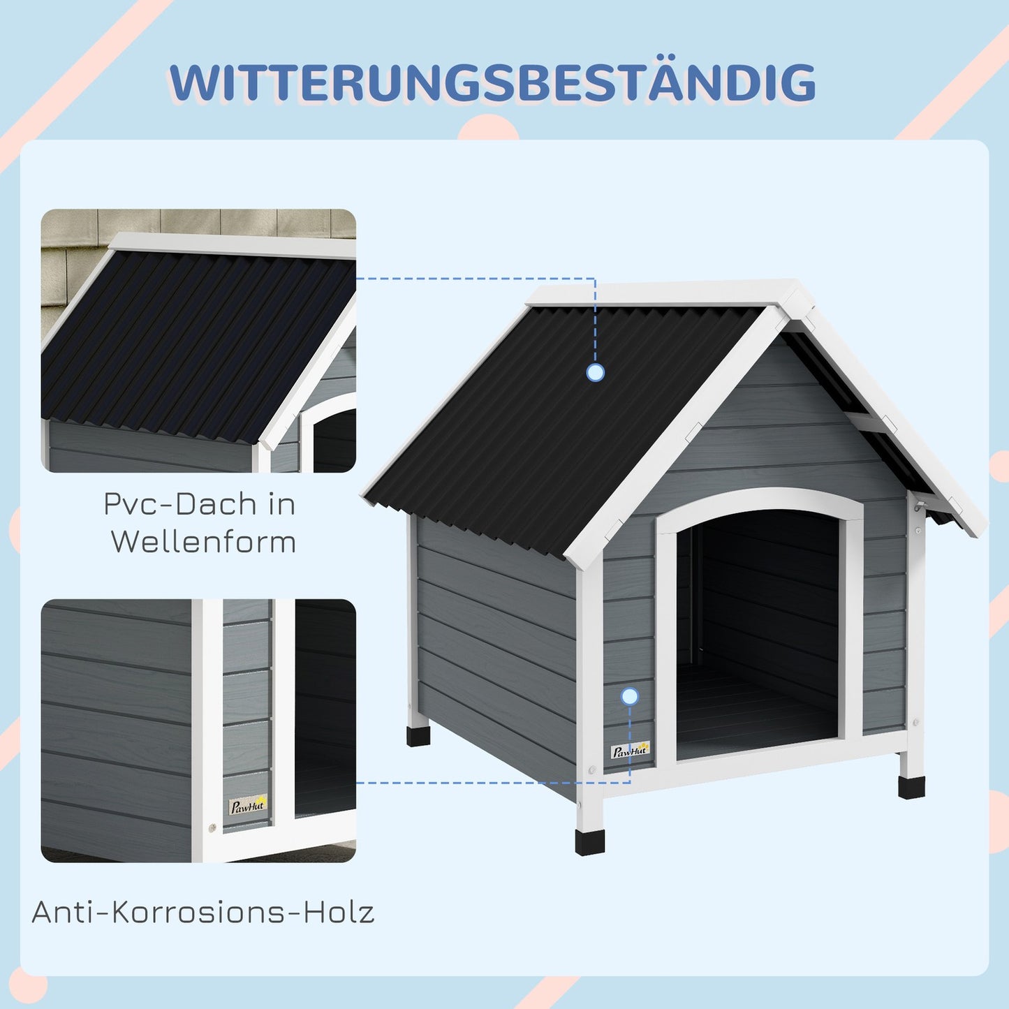 Medium Dog House, Spruce Wood, Weatherproof, Asphalt Roof