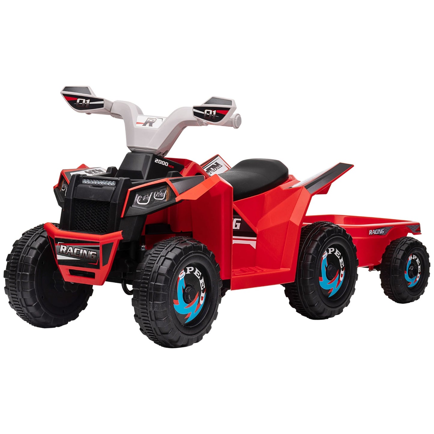Electric quad bike with trailer, Reversible gear, Red, 25 kg Capacity