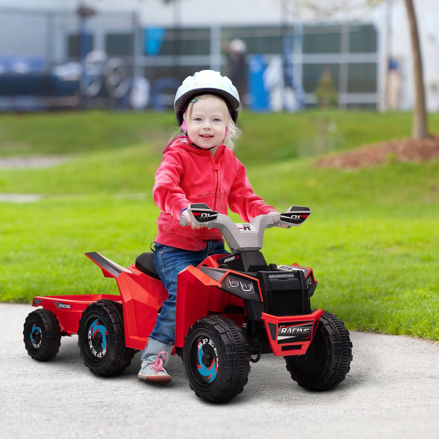 Electric quad bike with trailer, Reversible gear, Red, 25 kg Capacity