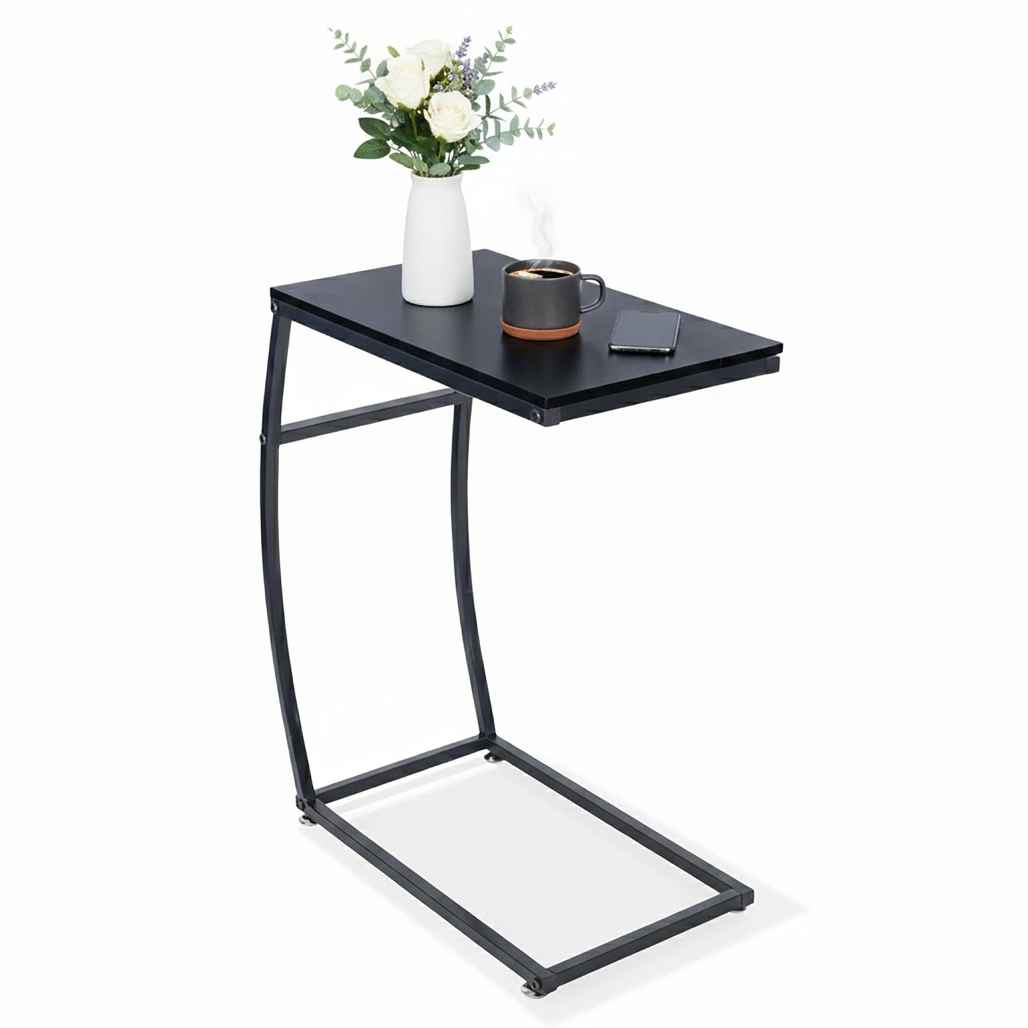 C-Shaped End Table – Metal & MDF, Sofa & Bed Use