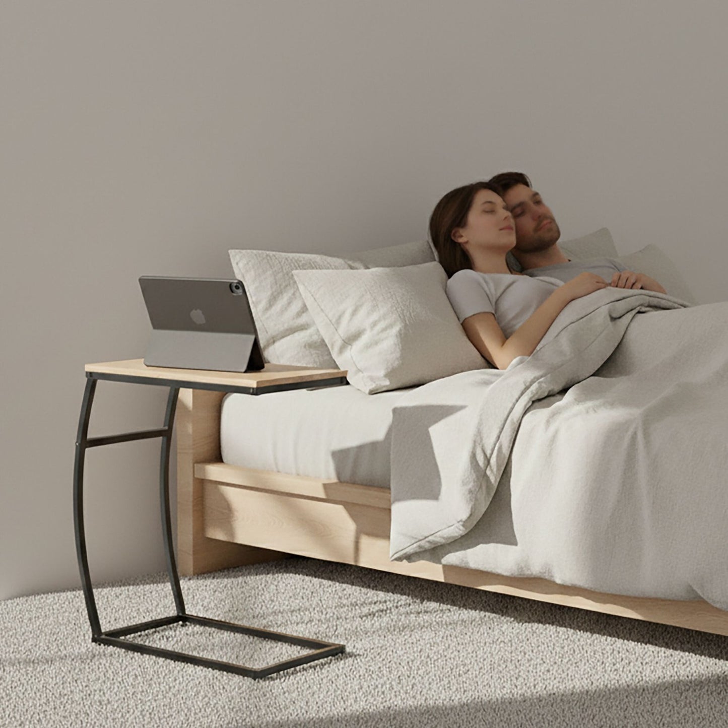 C-Shaped End Table – Metal & MDF, Sofa & Bed Use
