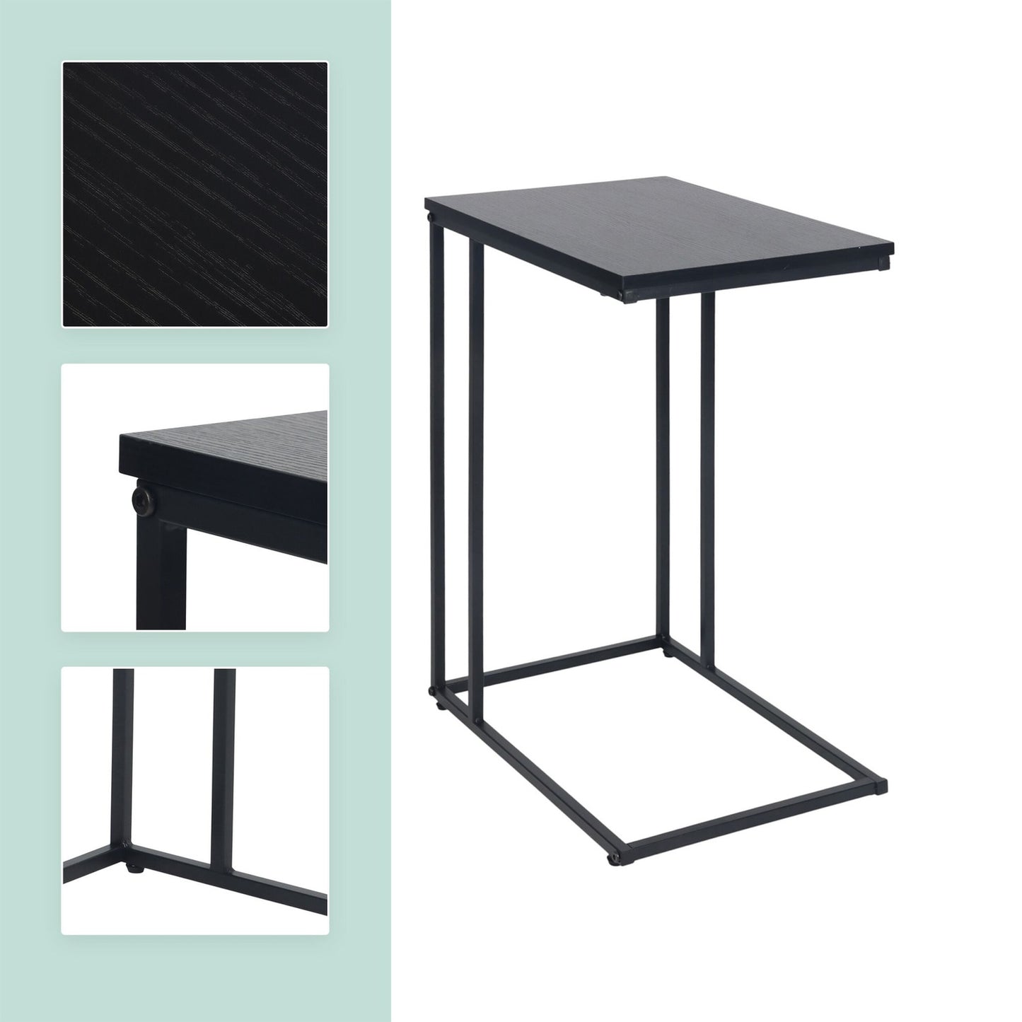 C-Shaped Side Table, Wood-Effect Top, Metal Frame