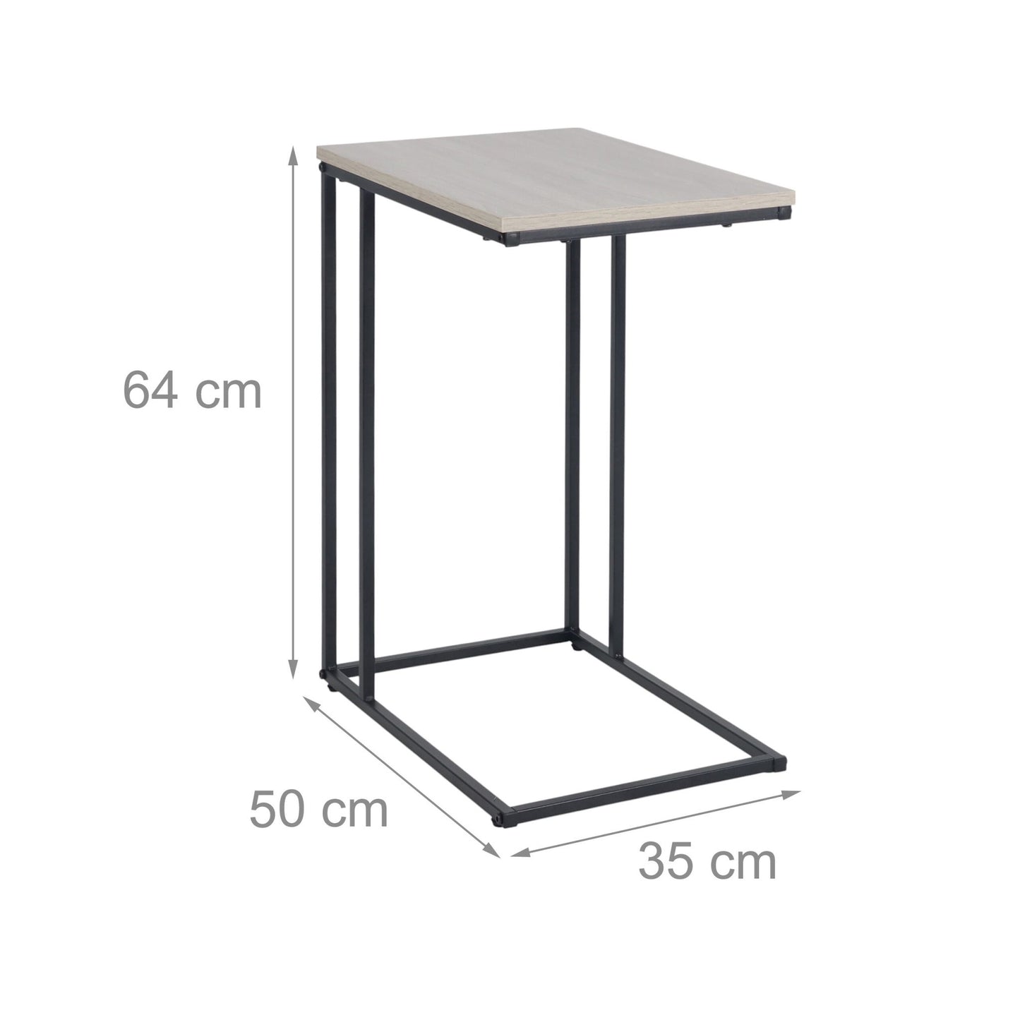 C-Shaped Side Table, Wood-Effect Top, Metal Frame