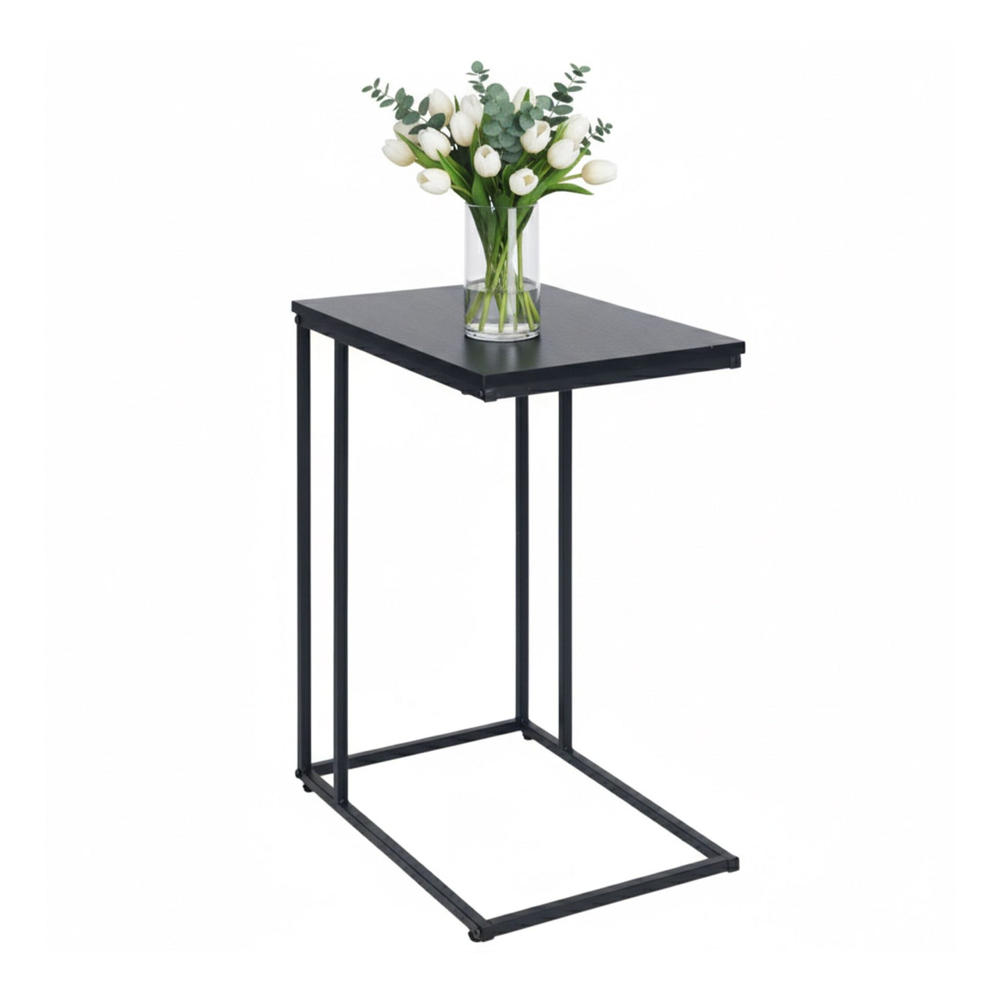 C-Shaped Side Table, Wood-Effect Top, Metal Frame