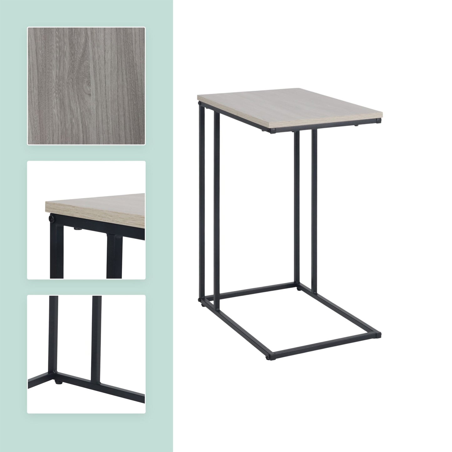 C-Shaped Side Table, Wood-Effect Top, Metal Frame
