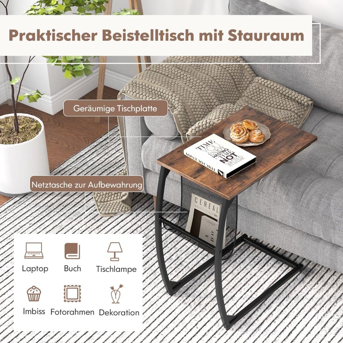 C-Shaped Side Table with Pocket, Space-Saving Design