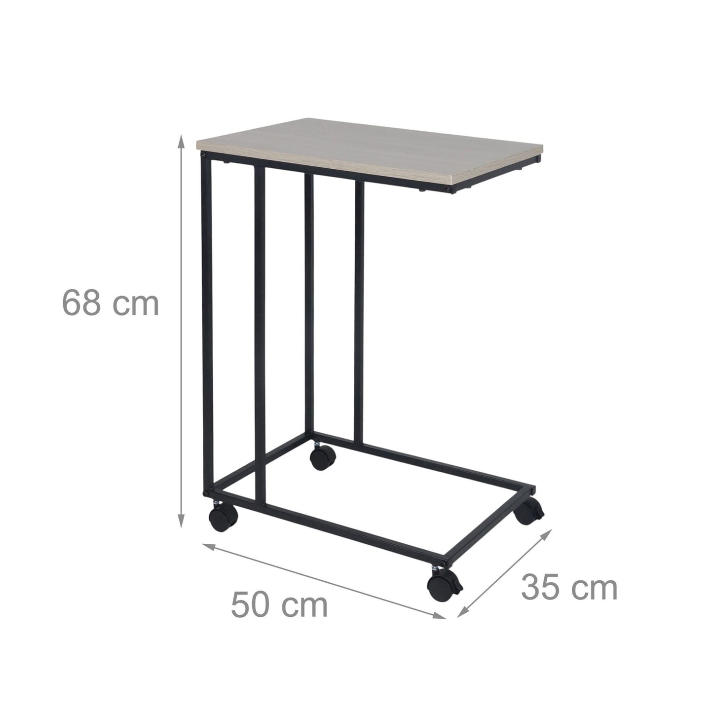 C-Shaped Side Table with Wheels – Wood-Effect Top