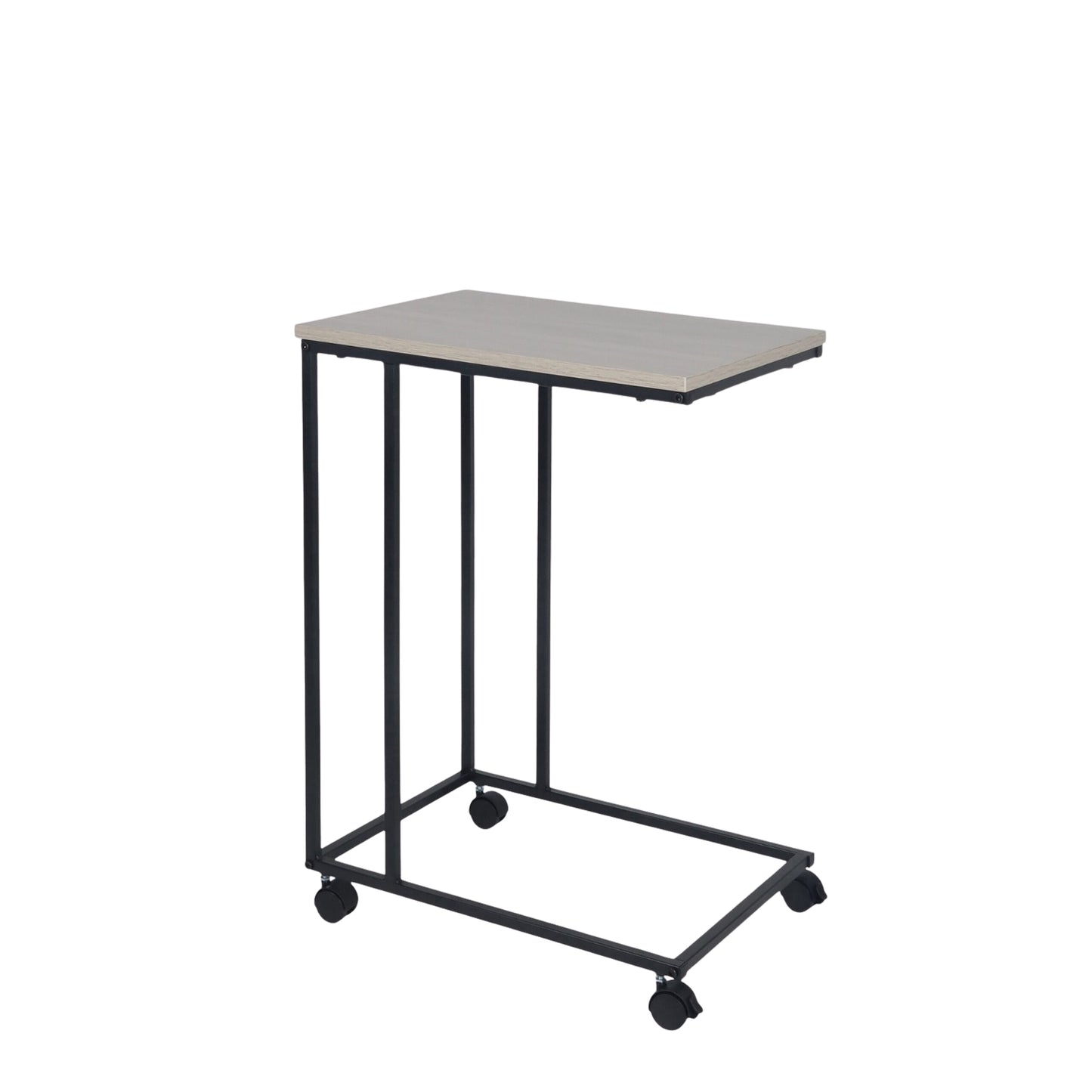 C-Shaped Side Table with Wheels – Wood-Effect Top