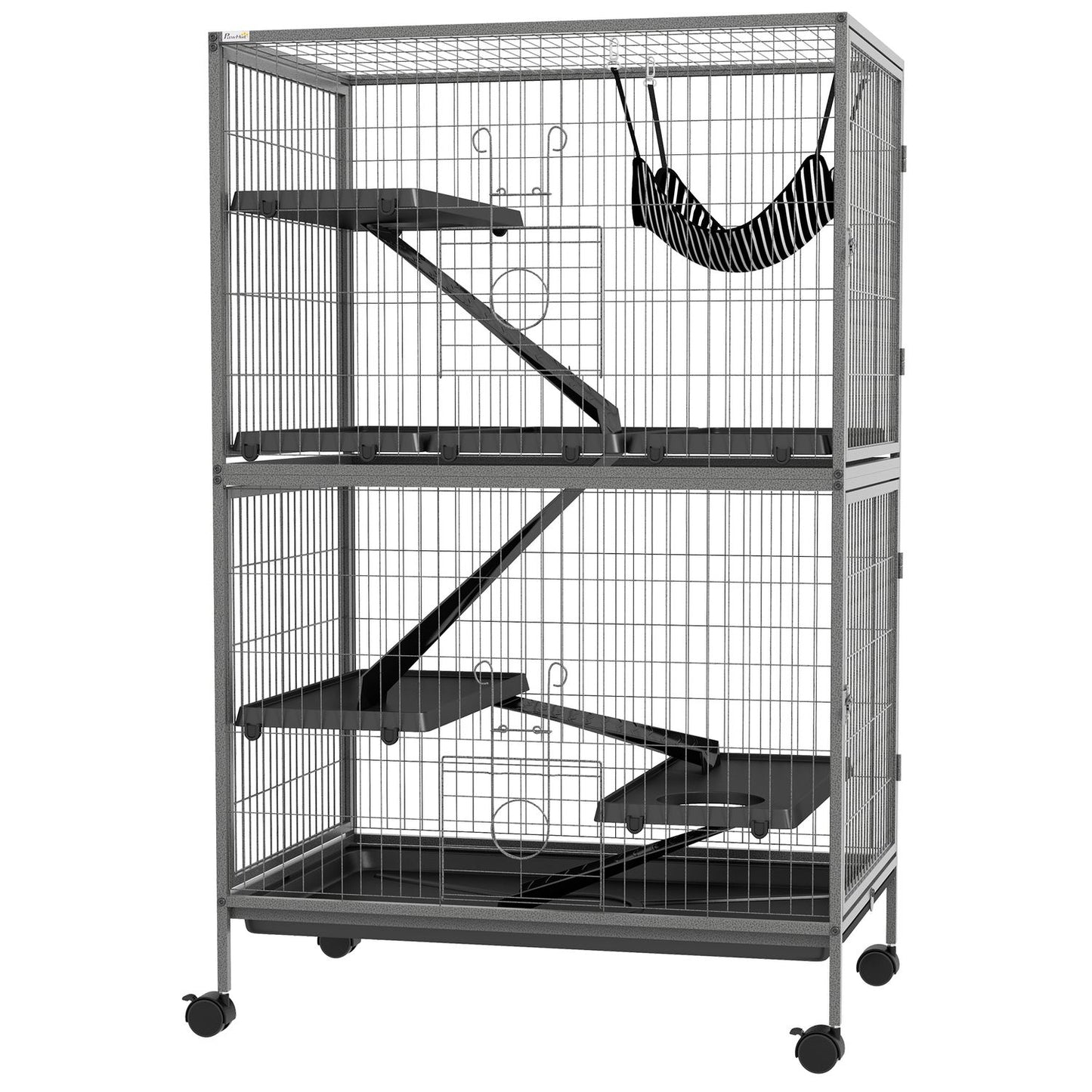Rodent cage with 4 platforms, 3 ramps, 4 doors, steel