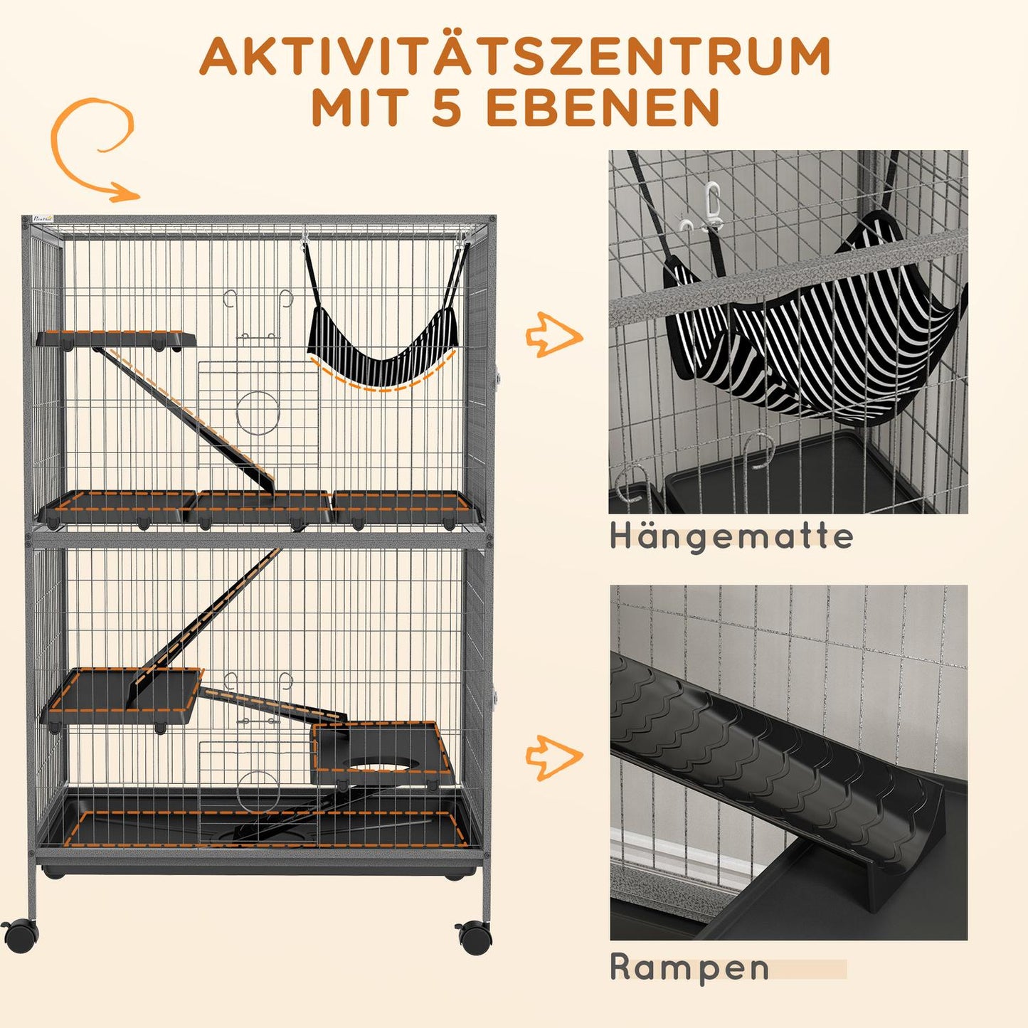 Rodent cage with 4 platforms, 3 ramps, 4 doors, steel