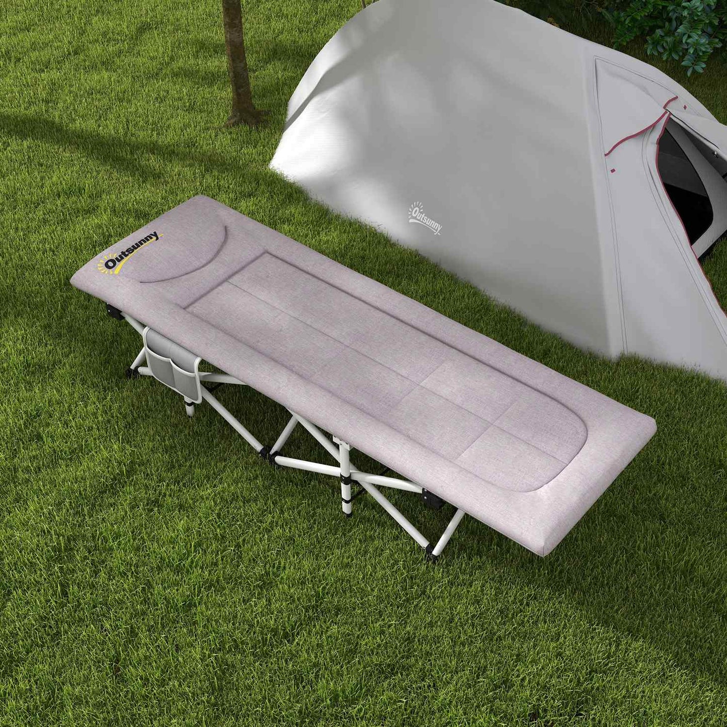 Folding tent bed, Oxford Gray - 200 kg Capacity, 200x65x42cm