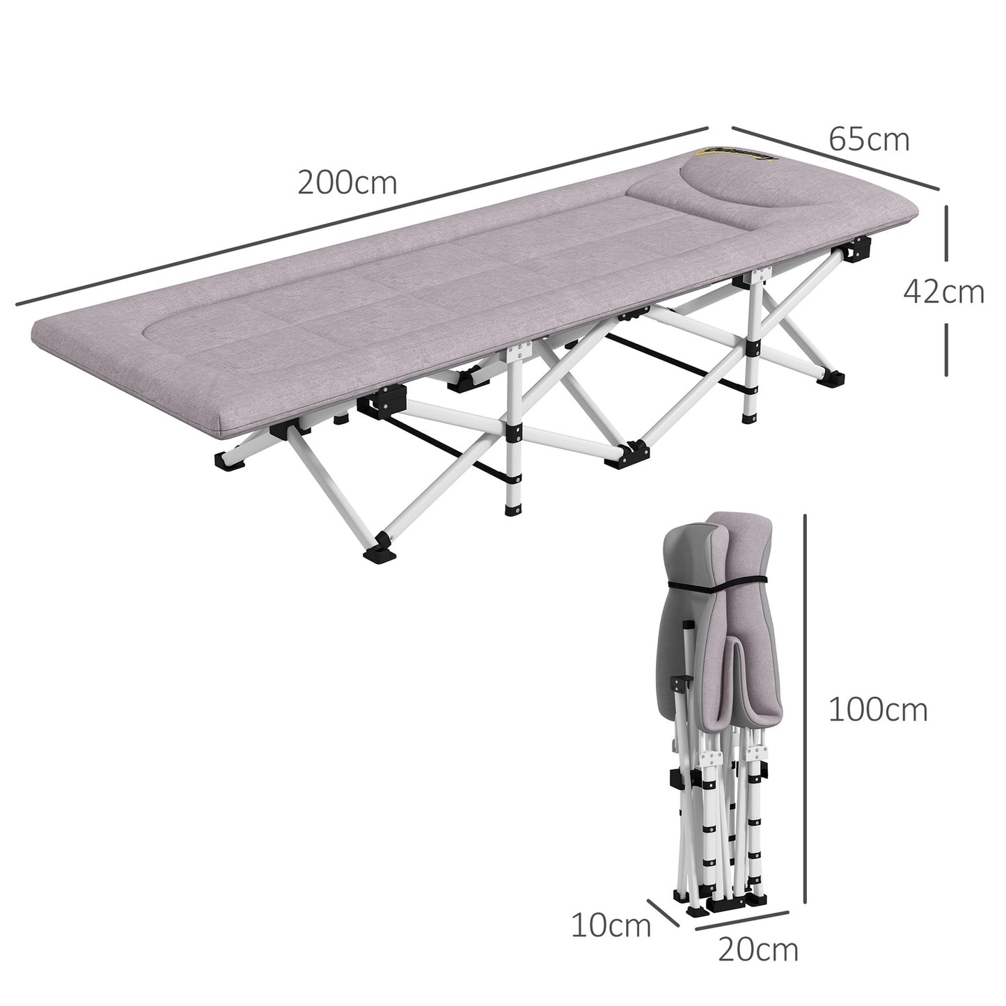 Folding tent bed, Oxford Gray - 200 kg Capacity, 200x65x42cm