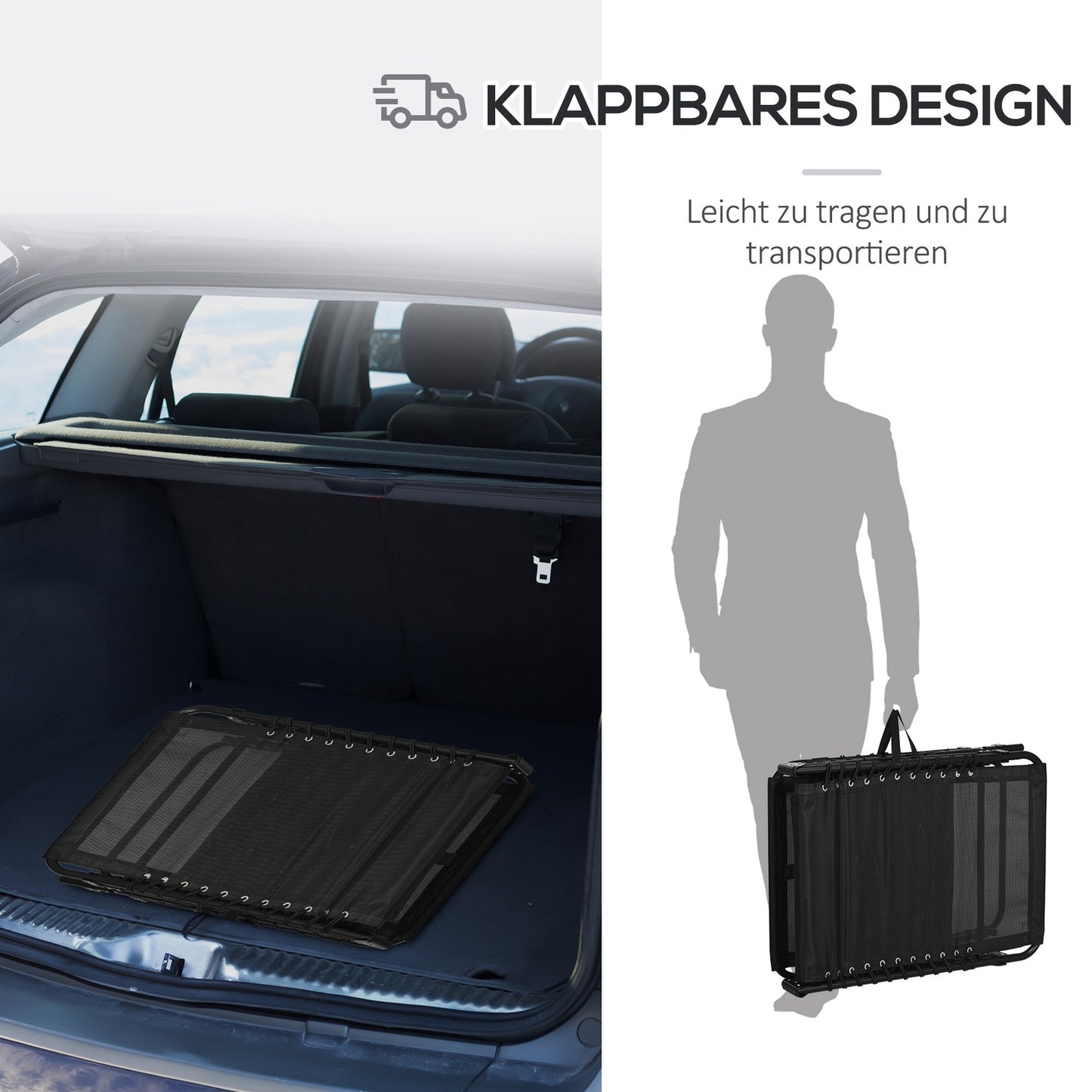 Folding camping bed with bag - Adjustable to 120 kg, light grey