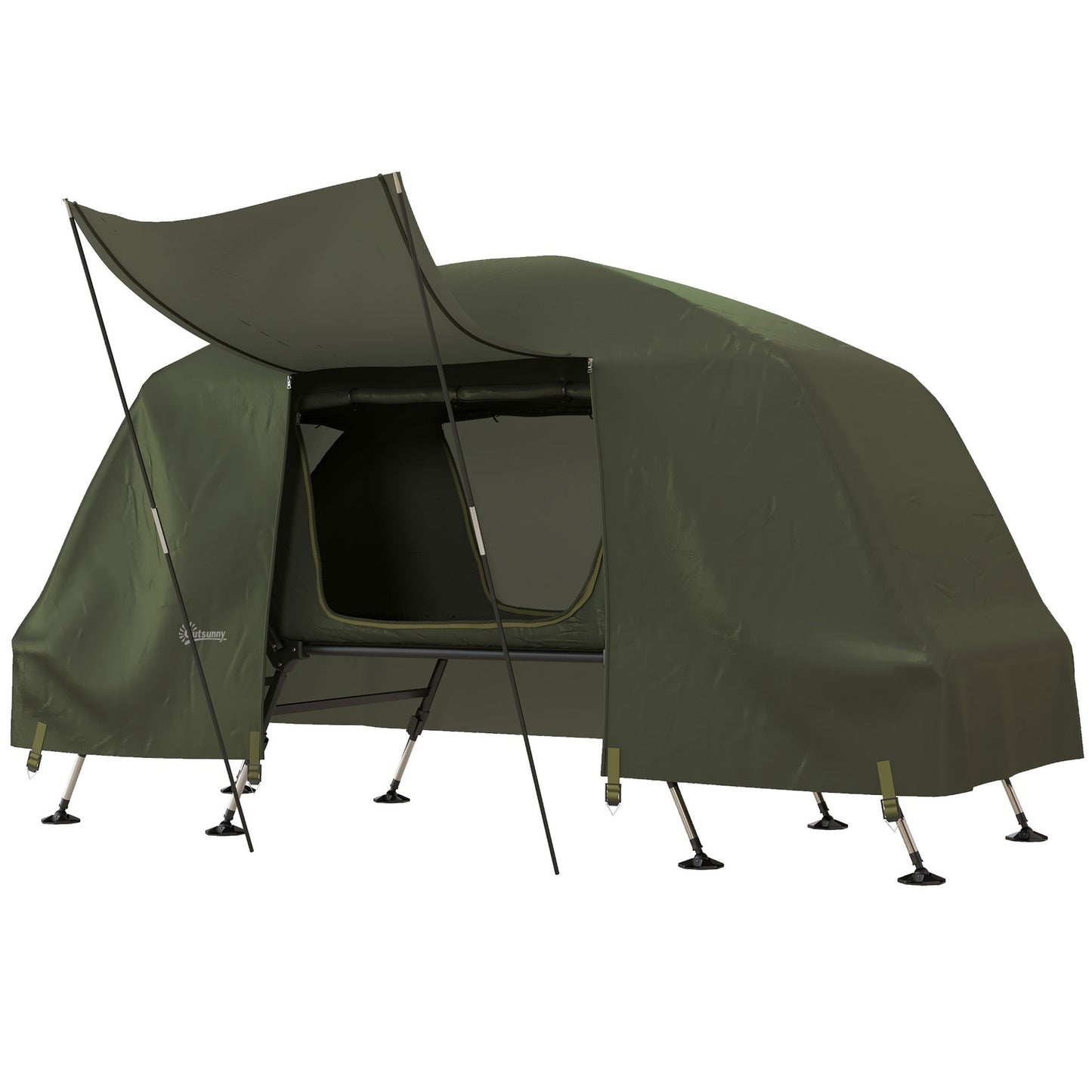 Raised camp bed with tent - UV protection and rain protection