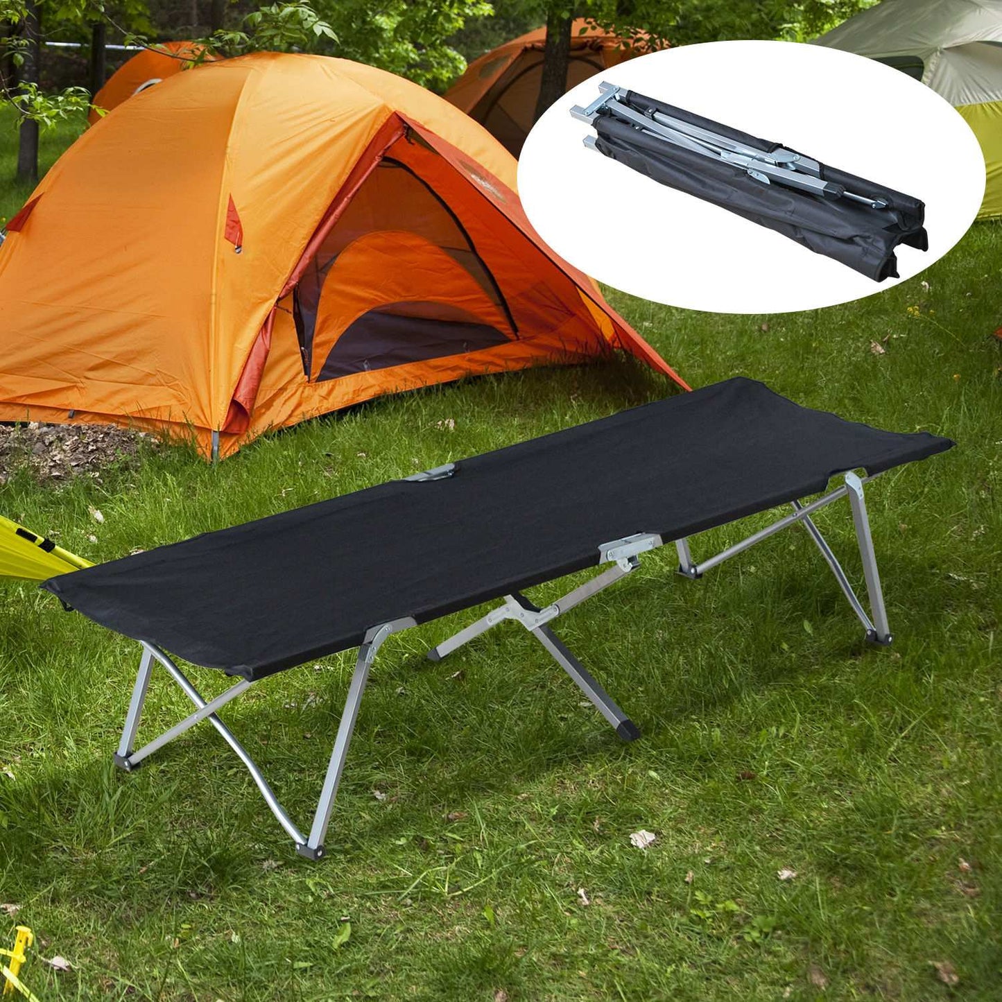 Camping bed with carry bag - Black, portable design