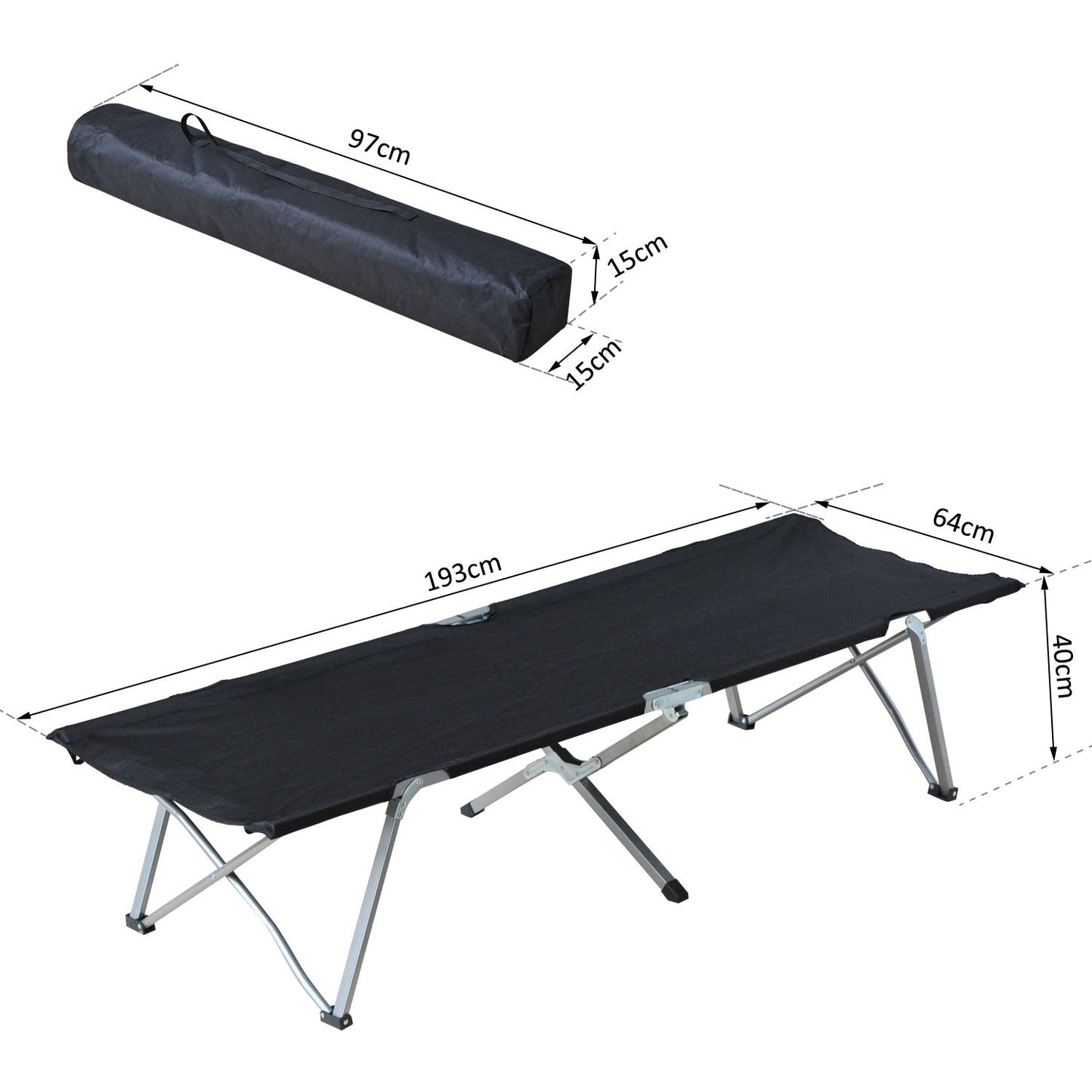Camping bed with carry bag - Black, portable design