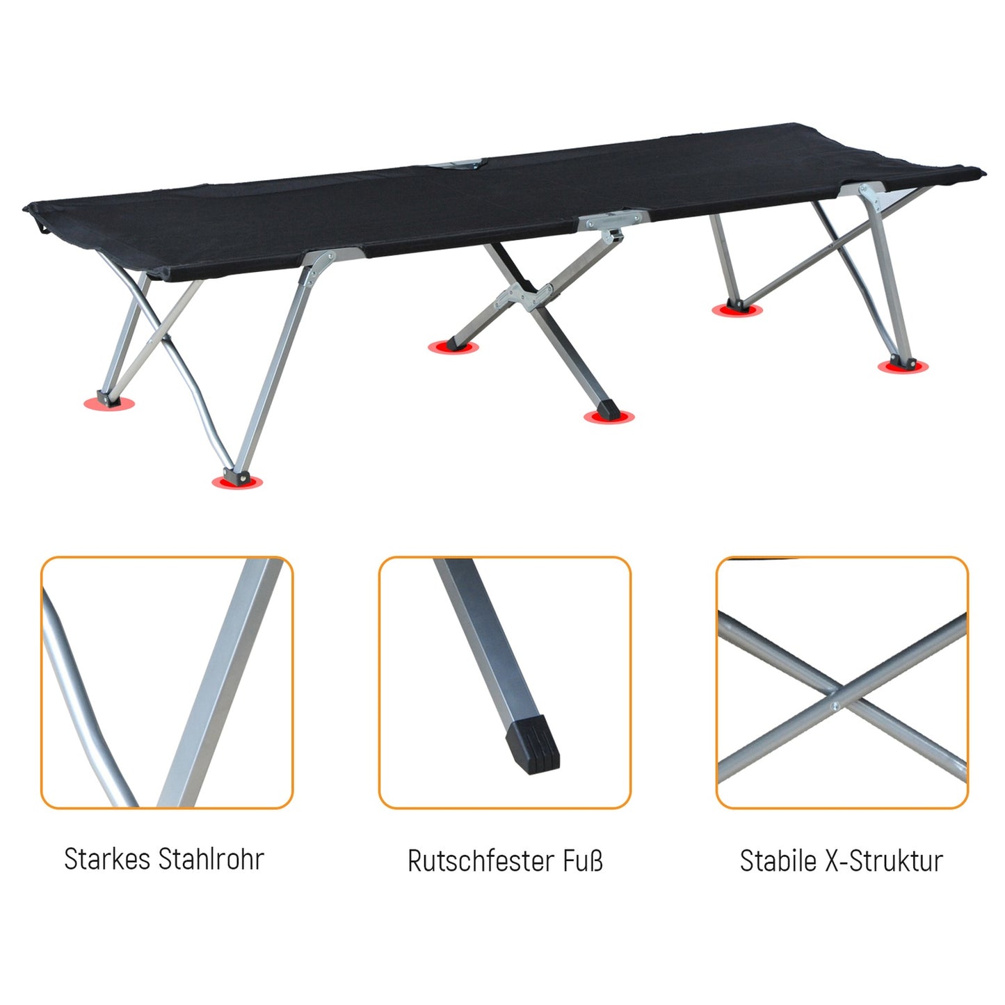Camping bed with carry bag - Black, portable design