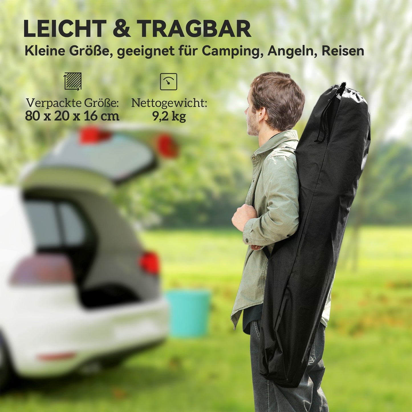 Folding tent bed with carry bag, extra wide, 120 kg capacity