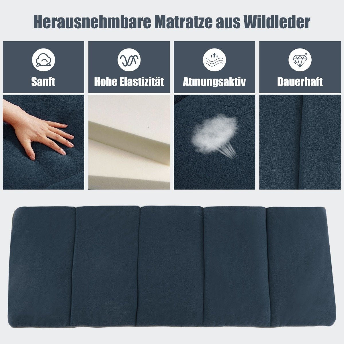 Camp bed folding camping bed with mattress 185 cm x 65 cm x 41-53 cm blue