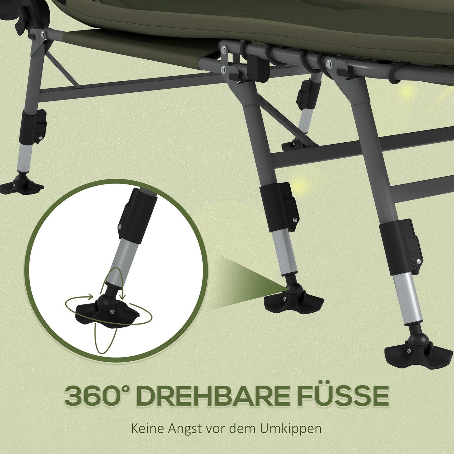 Folding camping bed - adjustable, supports up to 180 kg, green
