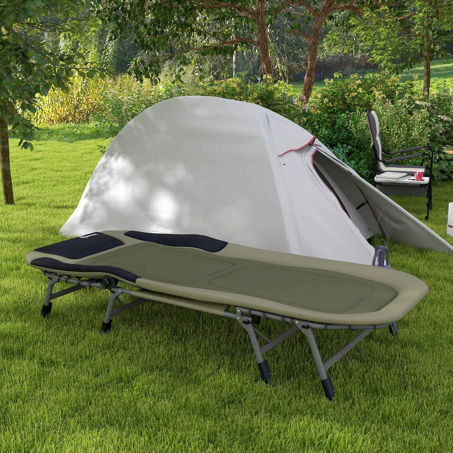 Folding camping bed - adjustable, supports up to 180 kg, green