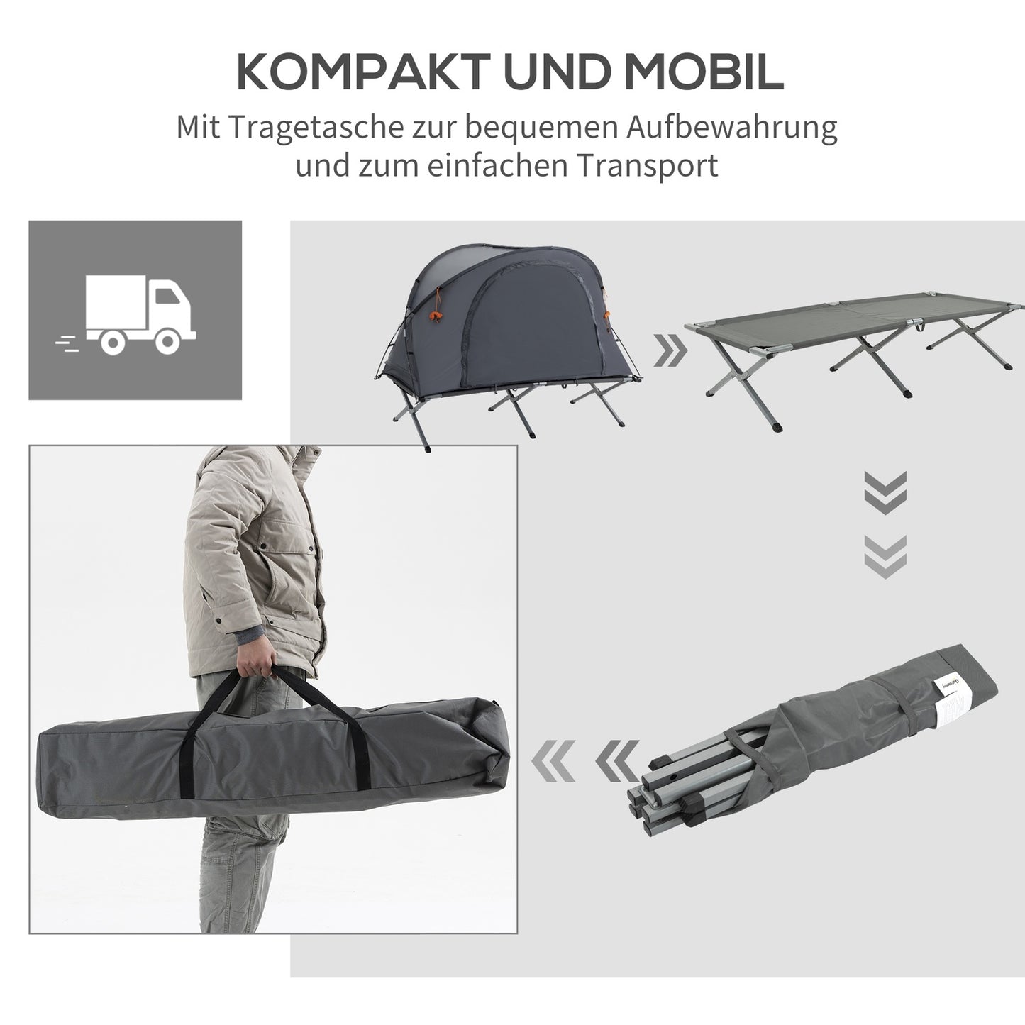 Camping tent bed with air mattress Gray 200 x 86 x 147 cm