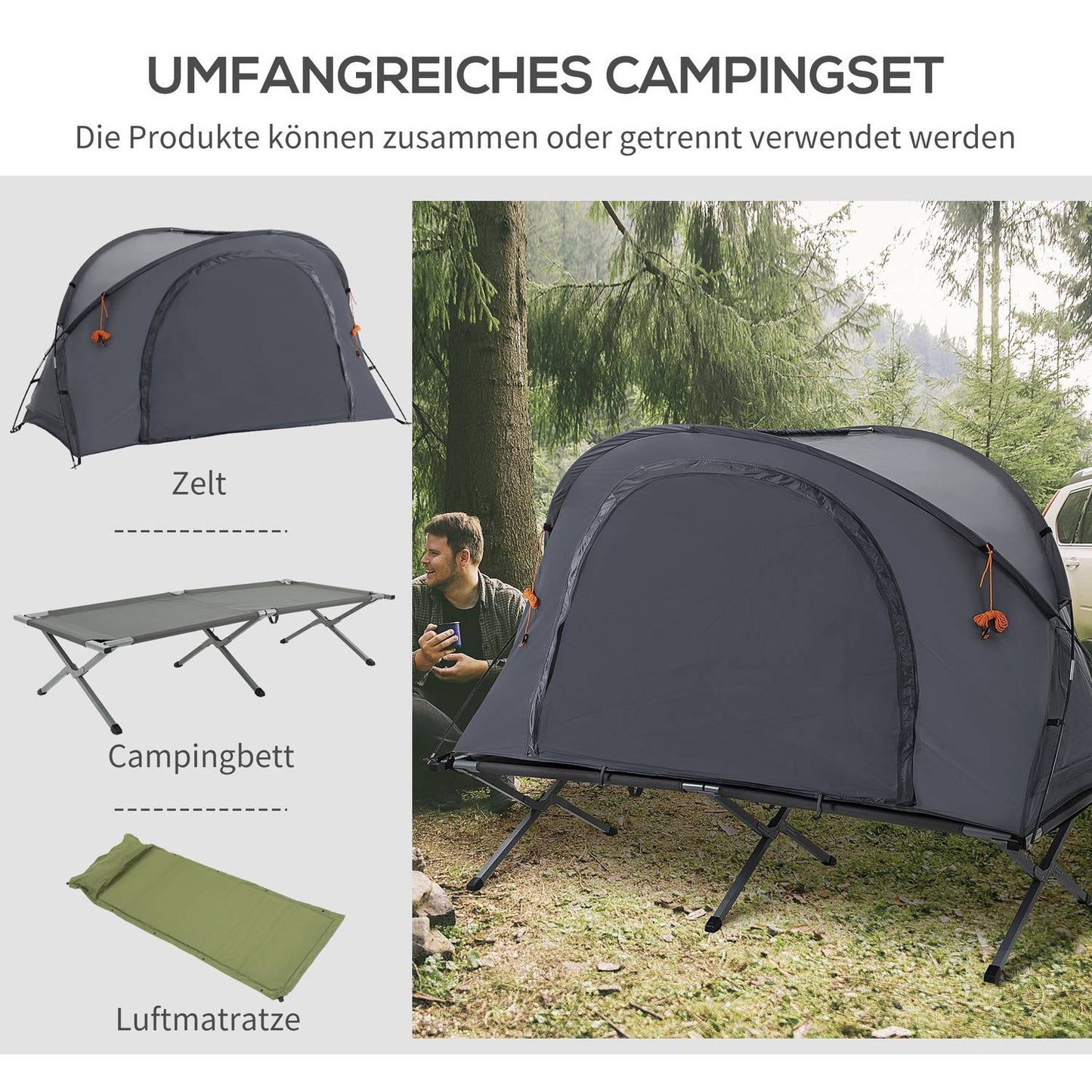 Camping tent bed with air mattress Gray 200 x 86 x 147 cm
