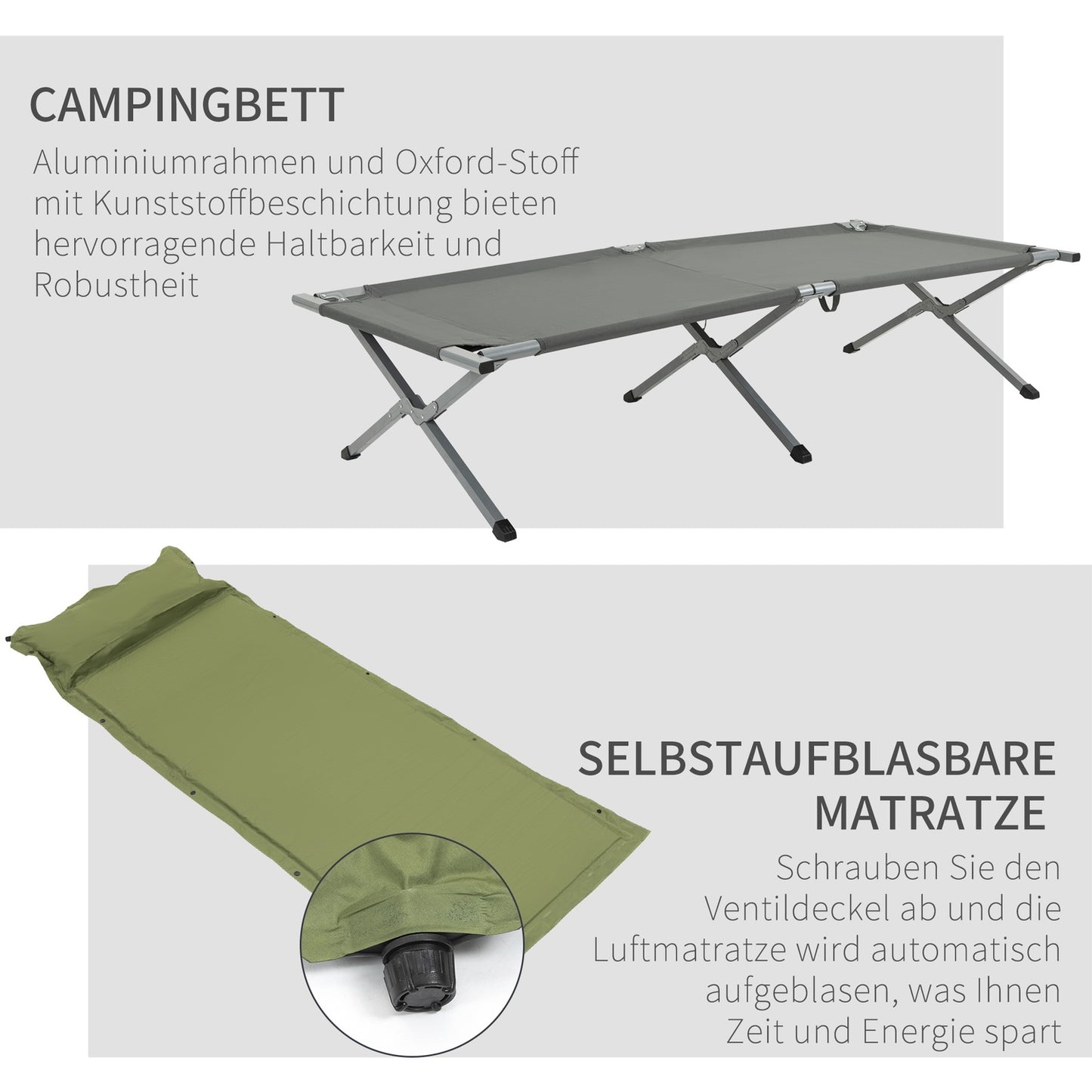 Camping tent bed with air mattress Gray 200 x 86 x 147 cm