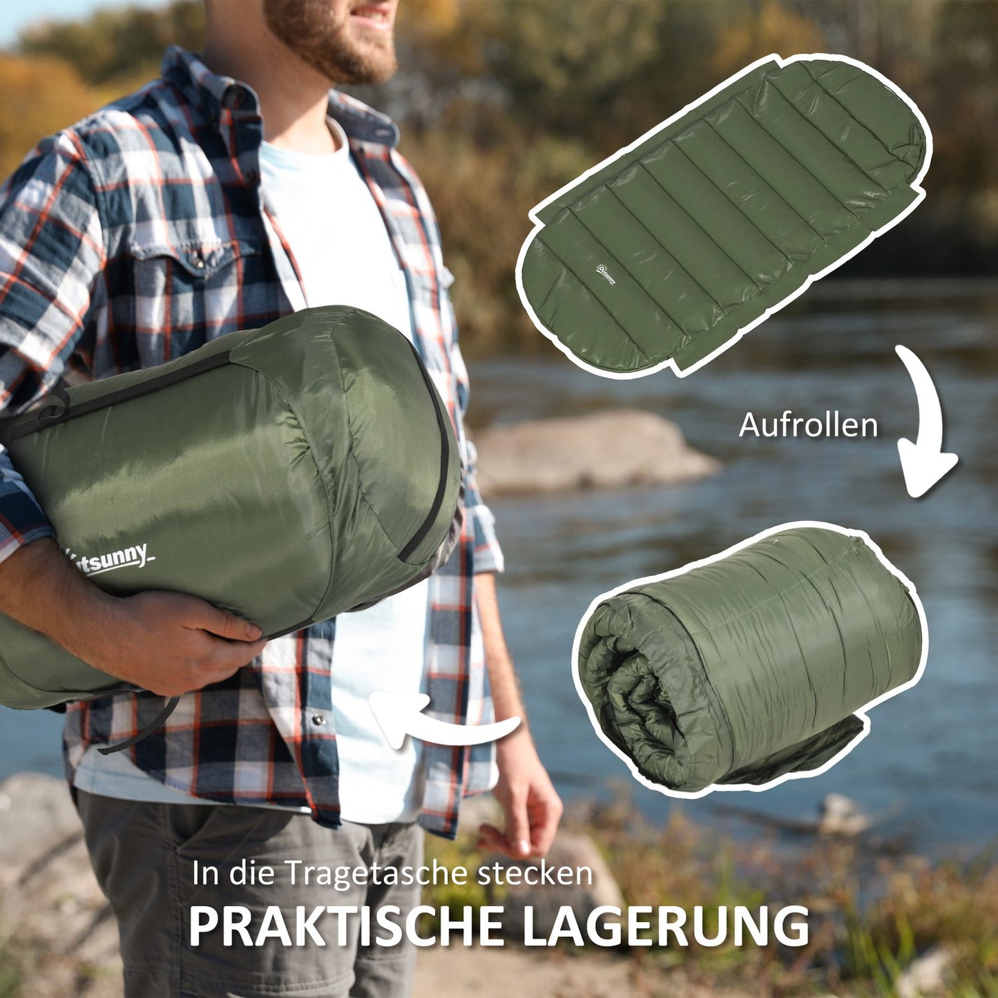 Camping blanket sleeping bag - 4 seasons, foldable, green