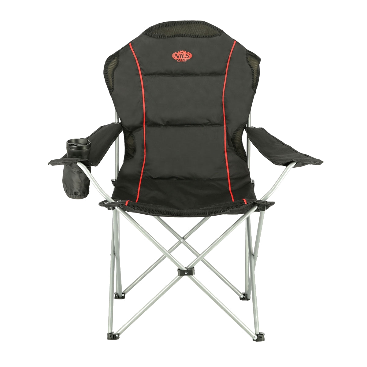 Camping Chair, Black-Red, Foldable, Lightweight