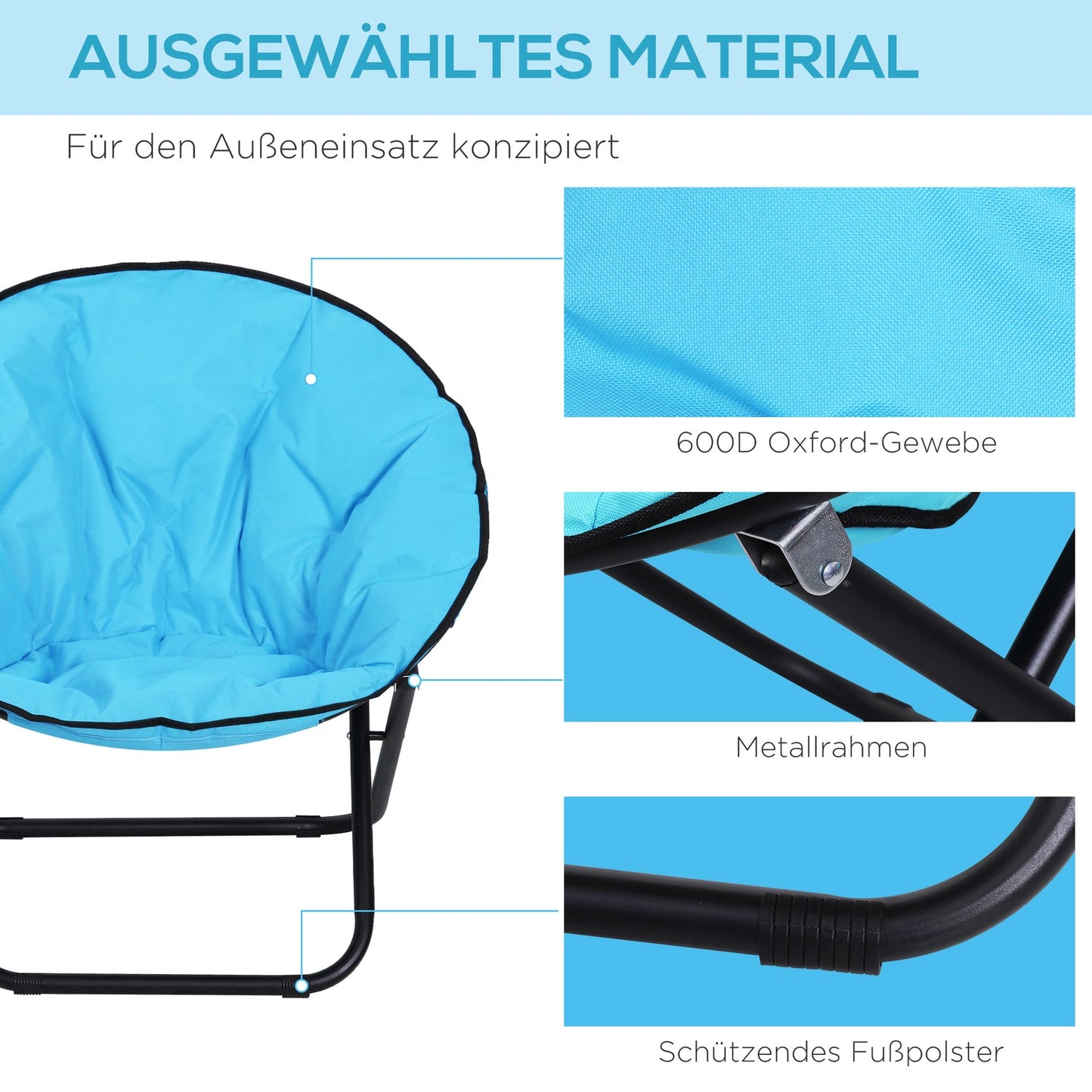 Folding Camping Chair, Upholstered, Blue, 80x80x75Cm