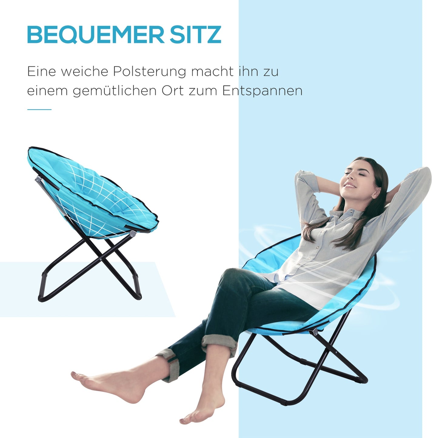 Folding Camping Chair, Upholstered, Blue, 80x80x75Cm